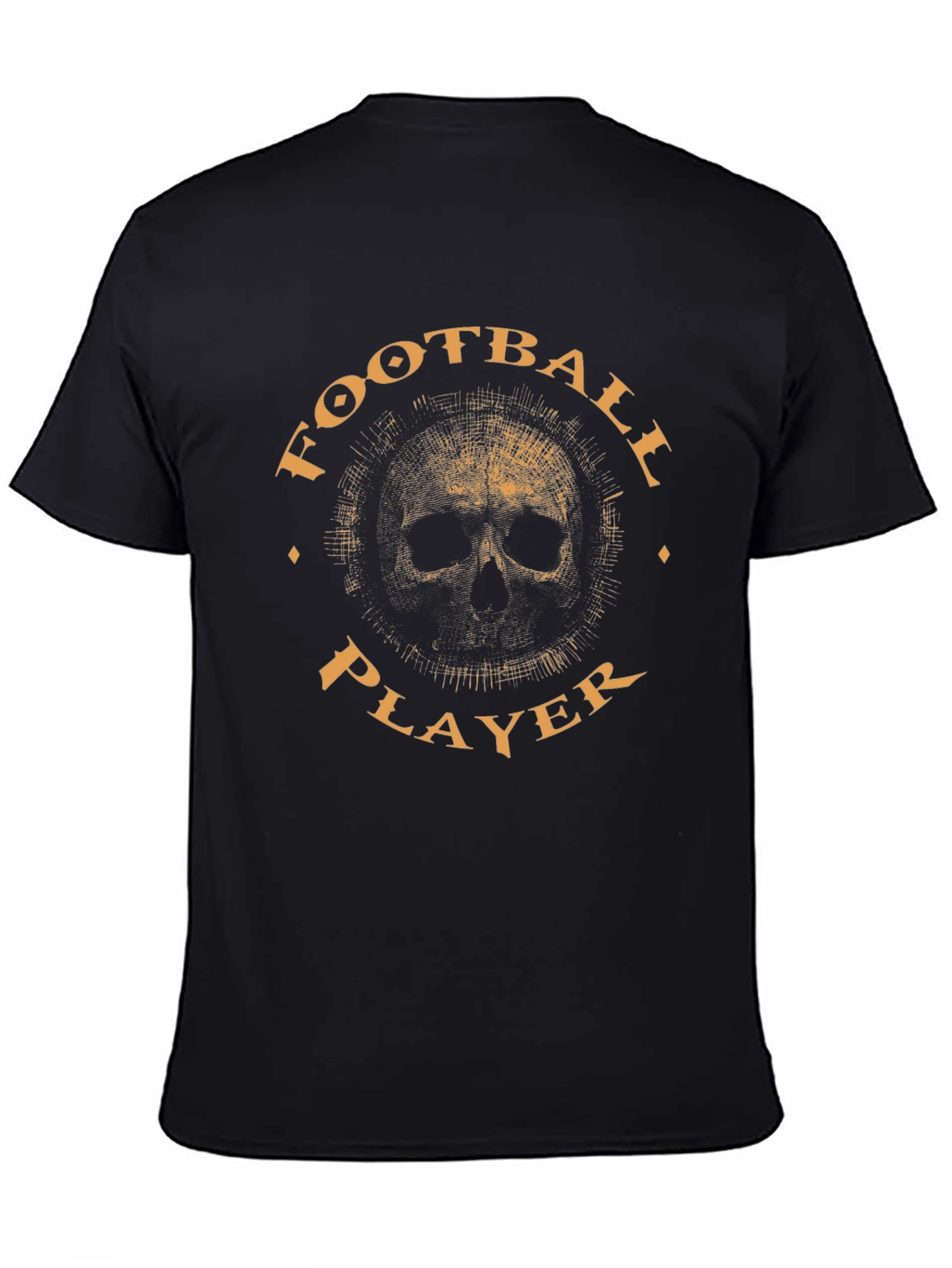 Football Player Skull Graphic Black T-Shirt