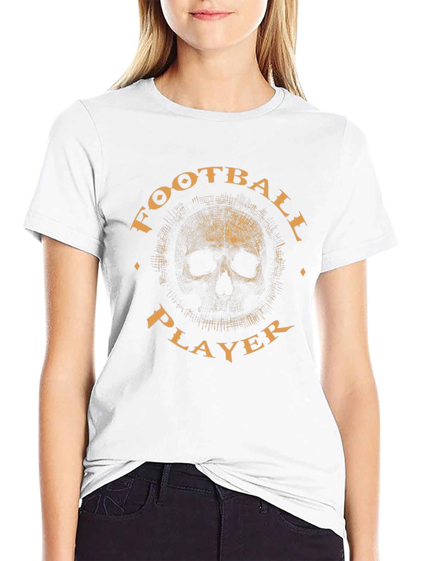 Football Player Skull Graphic Black T-Shirt