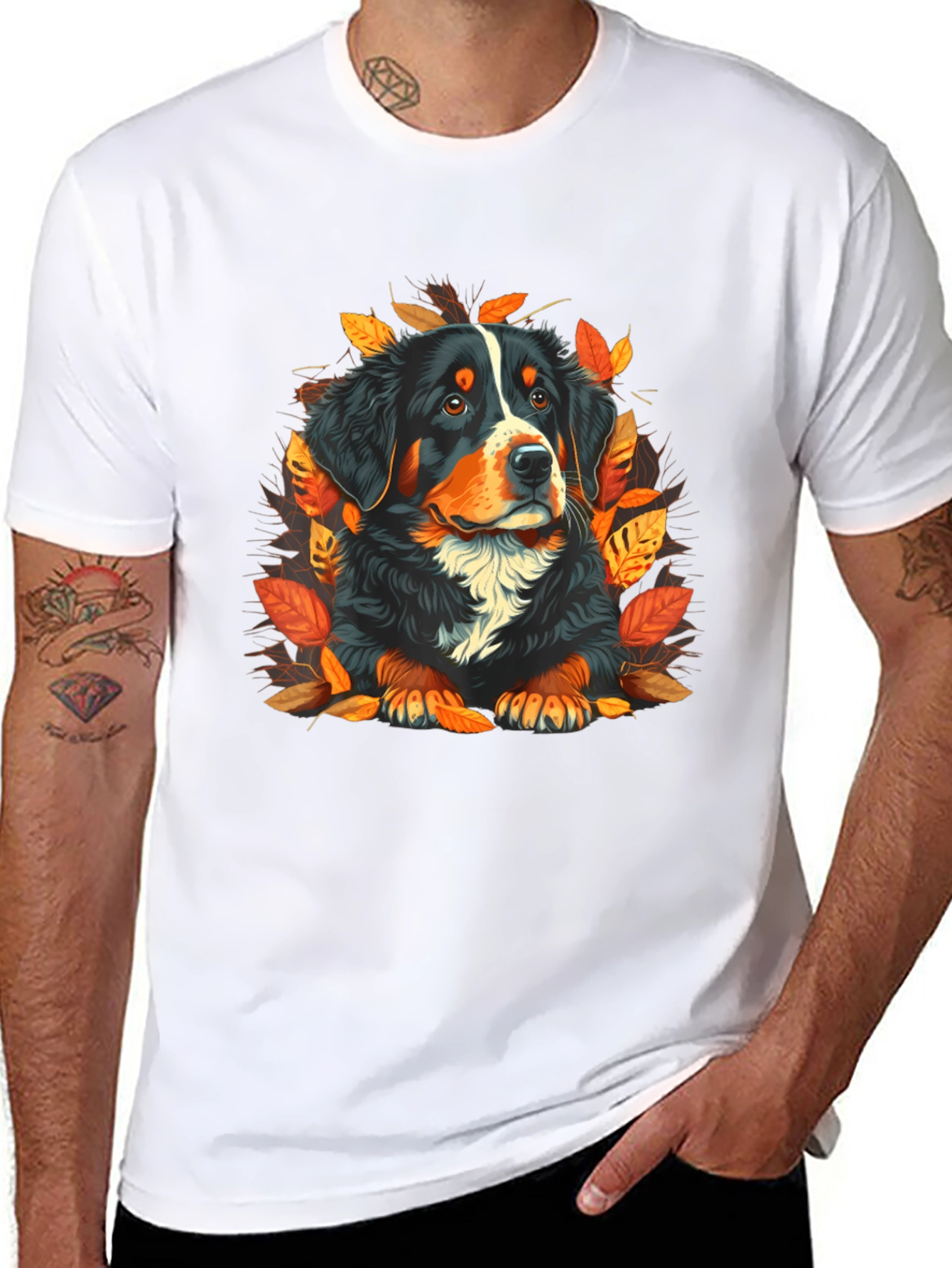 Bernese Mountain Dog Autumn Leaves T-Shirt
