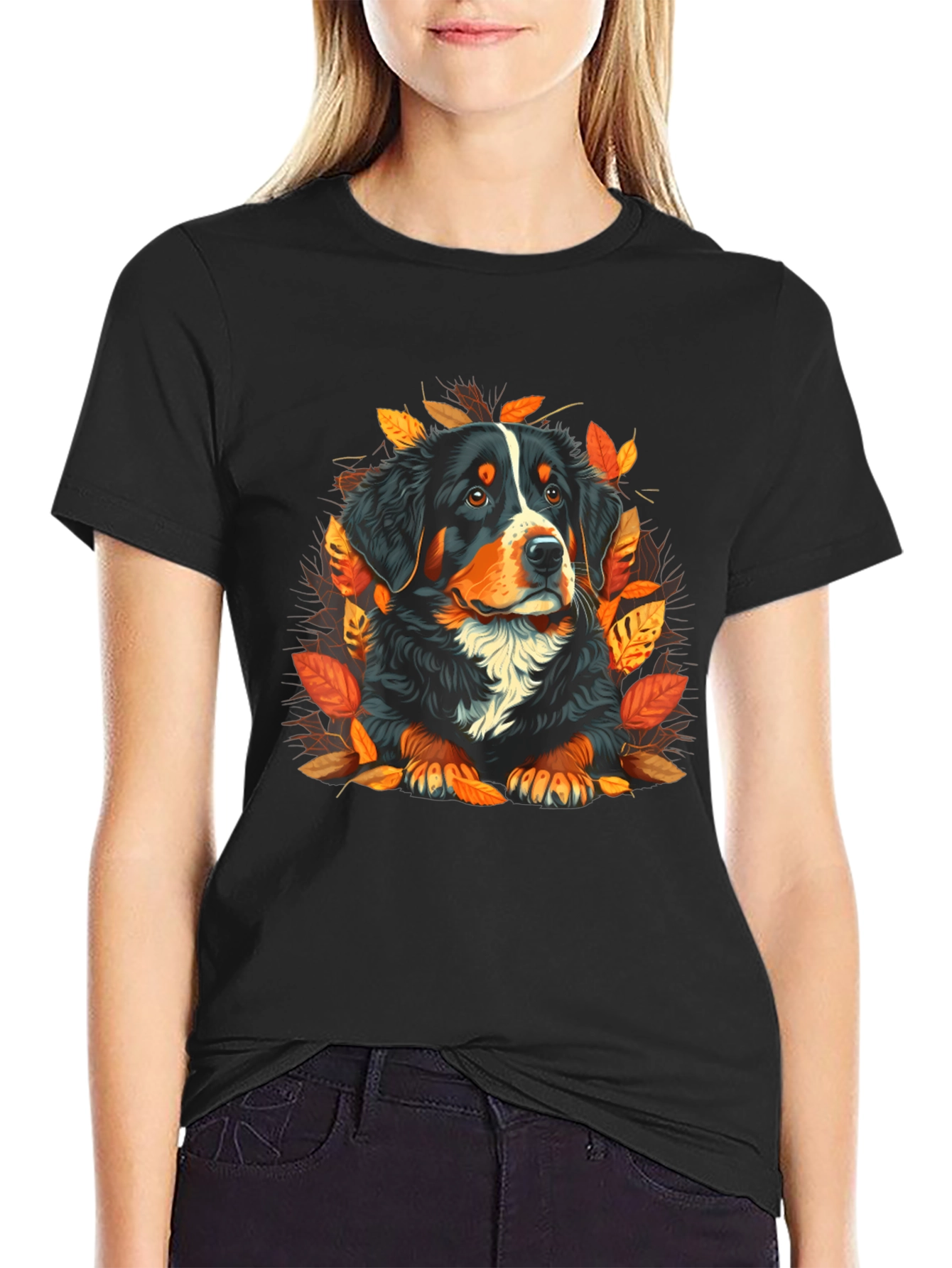 Bernese Mountain Dog Autumn Leaves T-Shirt