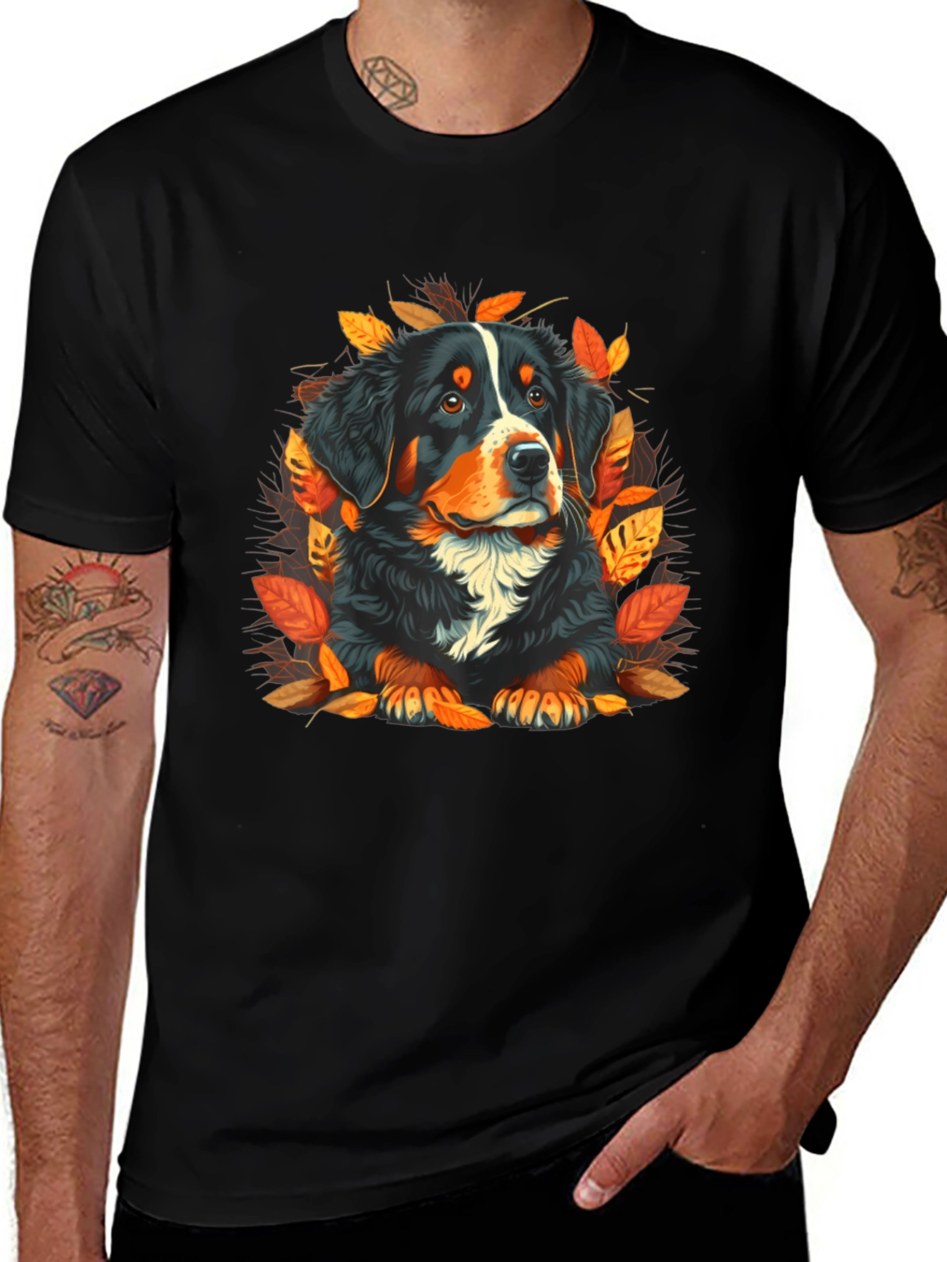 Bernese Mountain Dog Autumn Leaves T-Shirt