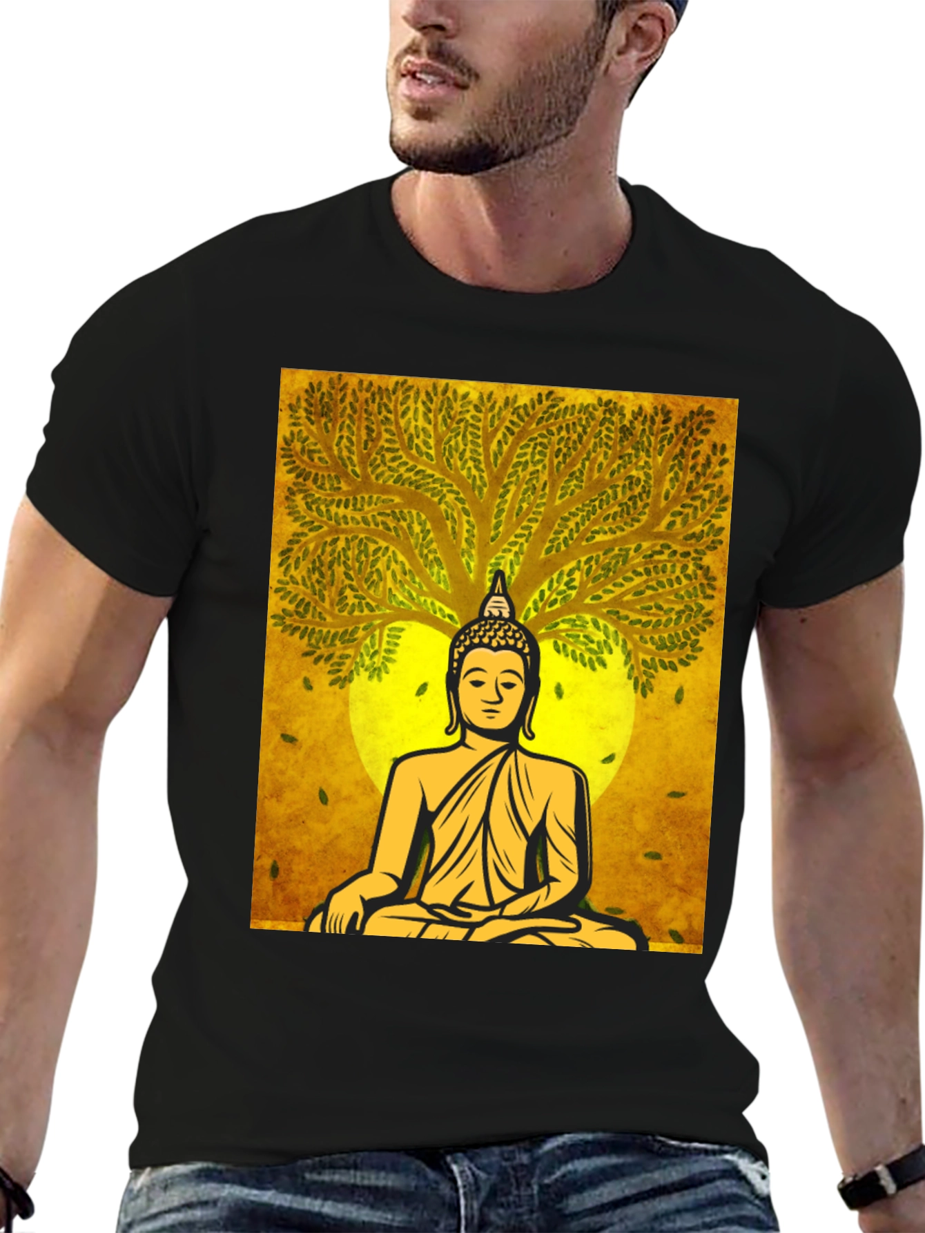 Buddha Tree Graphic T-Shirt - Meditative Style