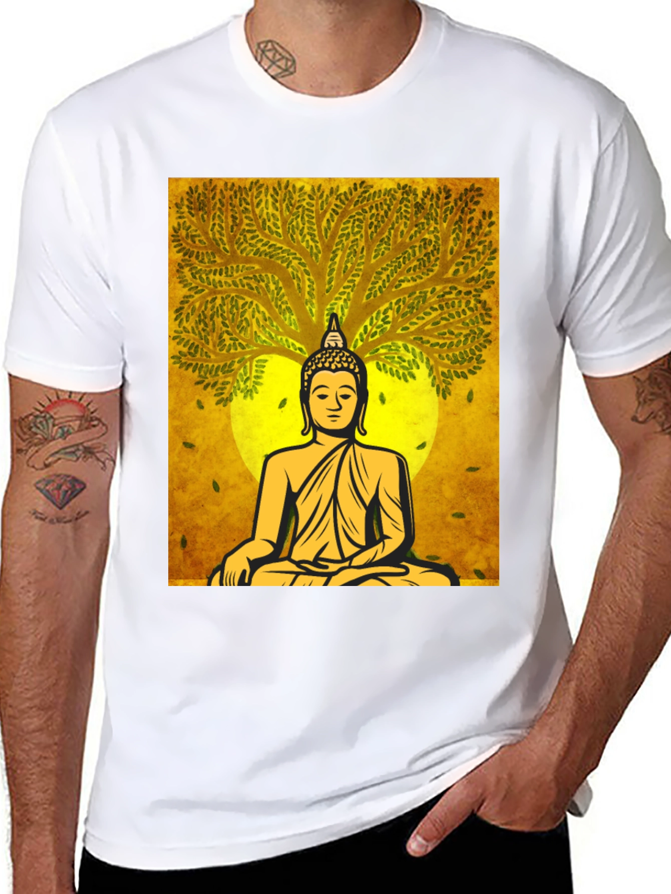 Buddha Tree Graphic T-Shirt - Meditative Style