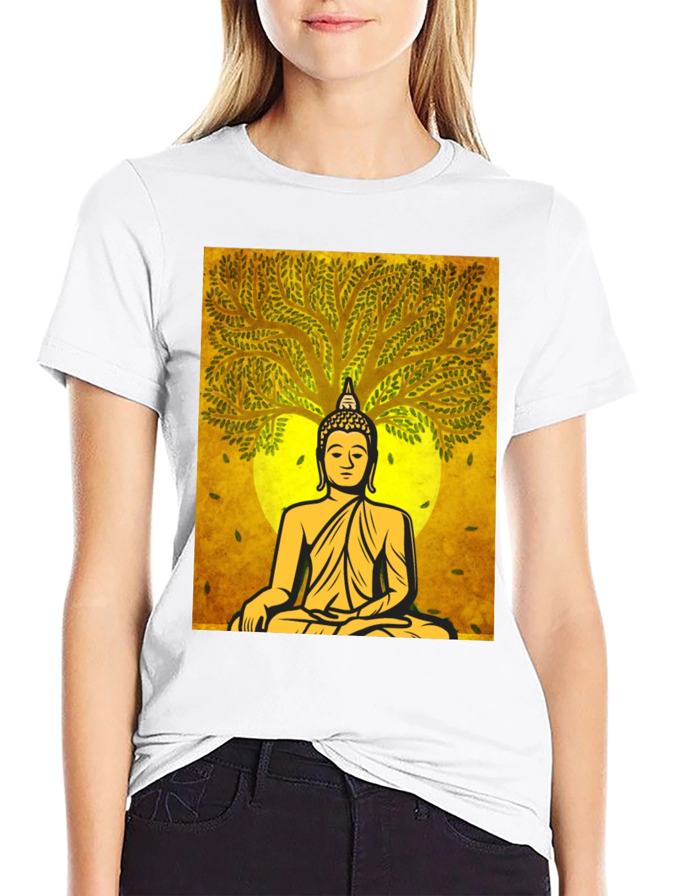 Buddha Tree Graphic T-Shirt - Meditative Style