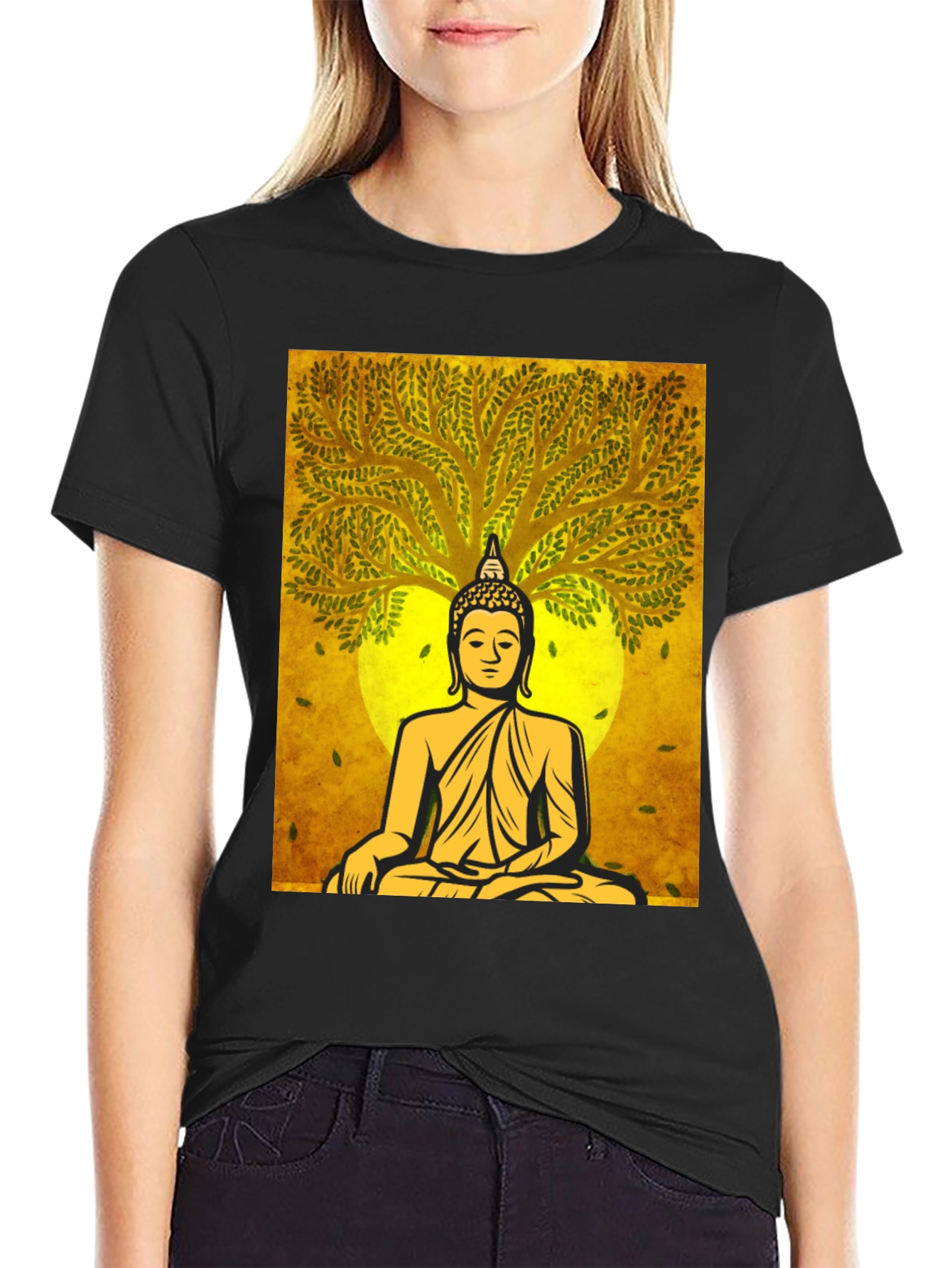 Buddha Tree Graphic T-Shirt - Meditative Style