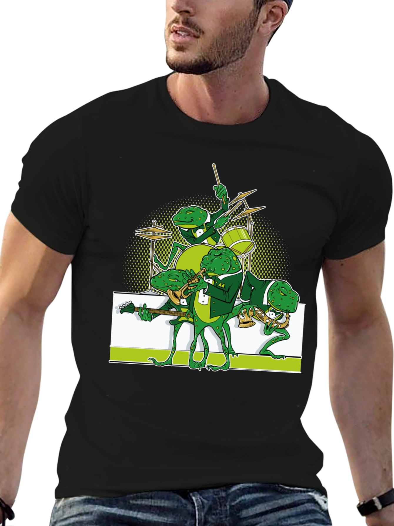 Frog Band Graphic Tee - Black Casual T-Shirt