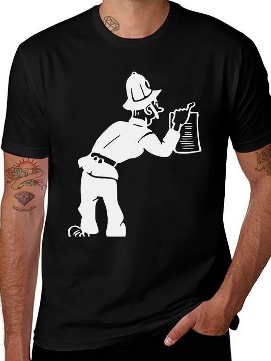 Vintage Cartoon Fireman Graphic T-Shirt