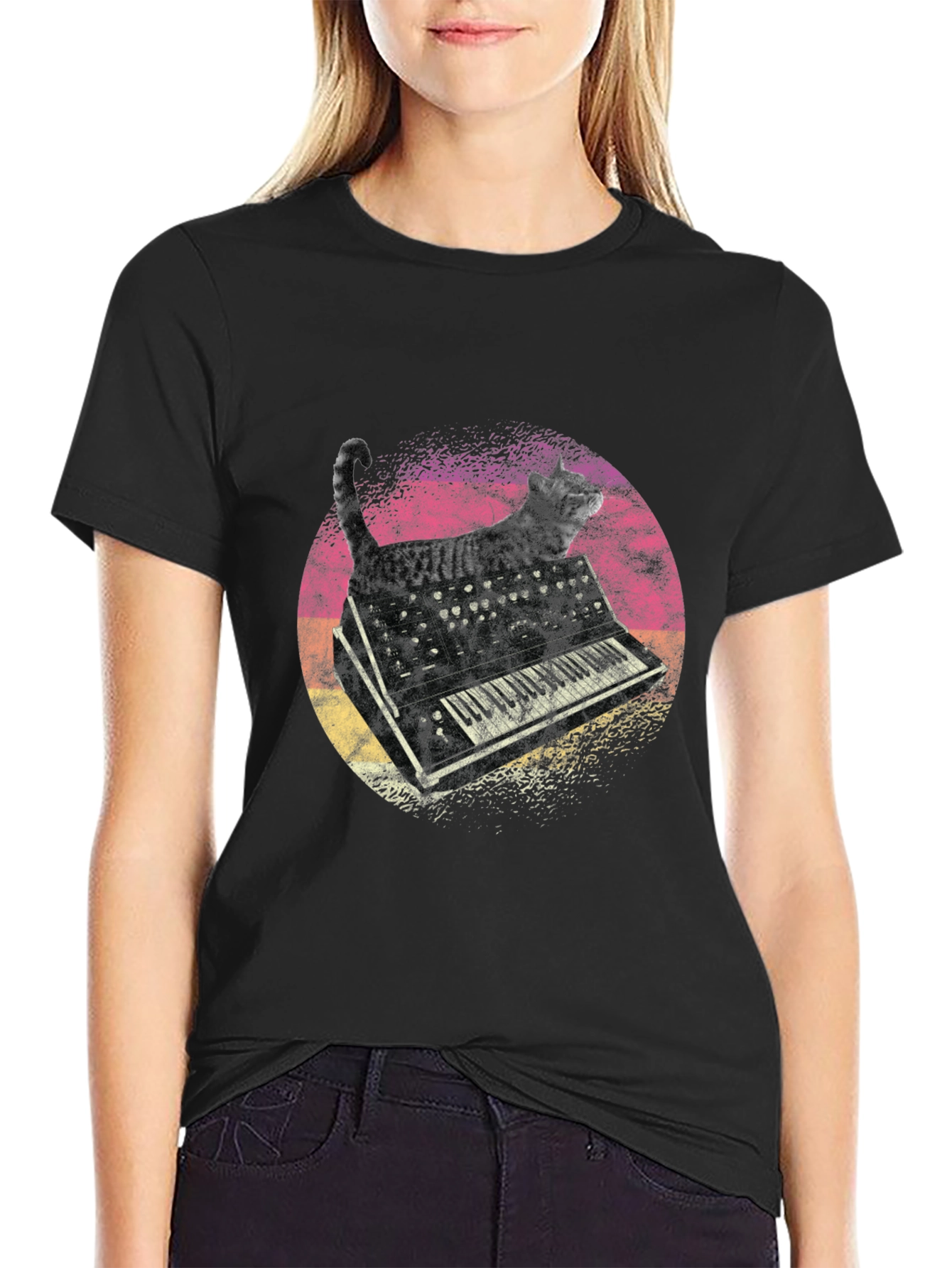 Cat Keyboard Graphic T-Shirt - Unique Music Lover Tee