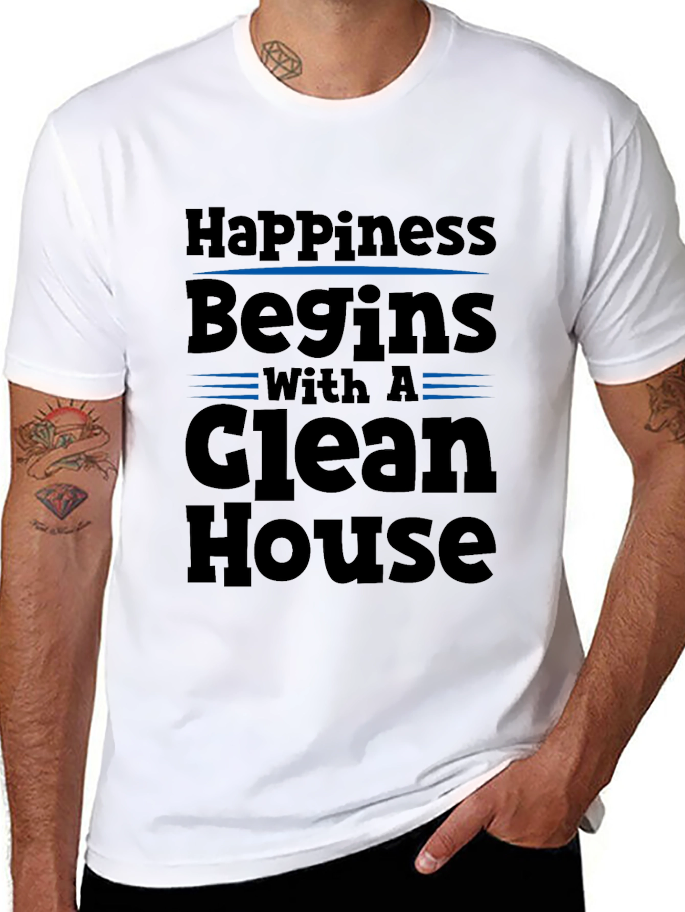 Happiness Begins with a Clean House Black T-Shirt