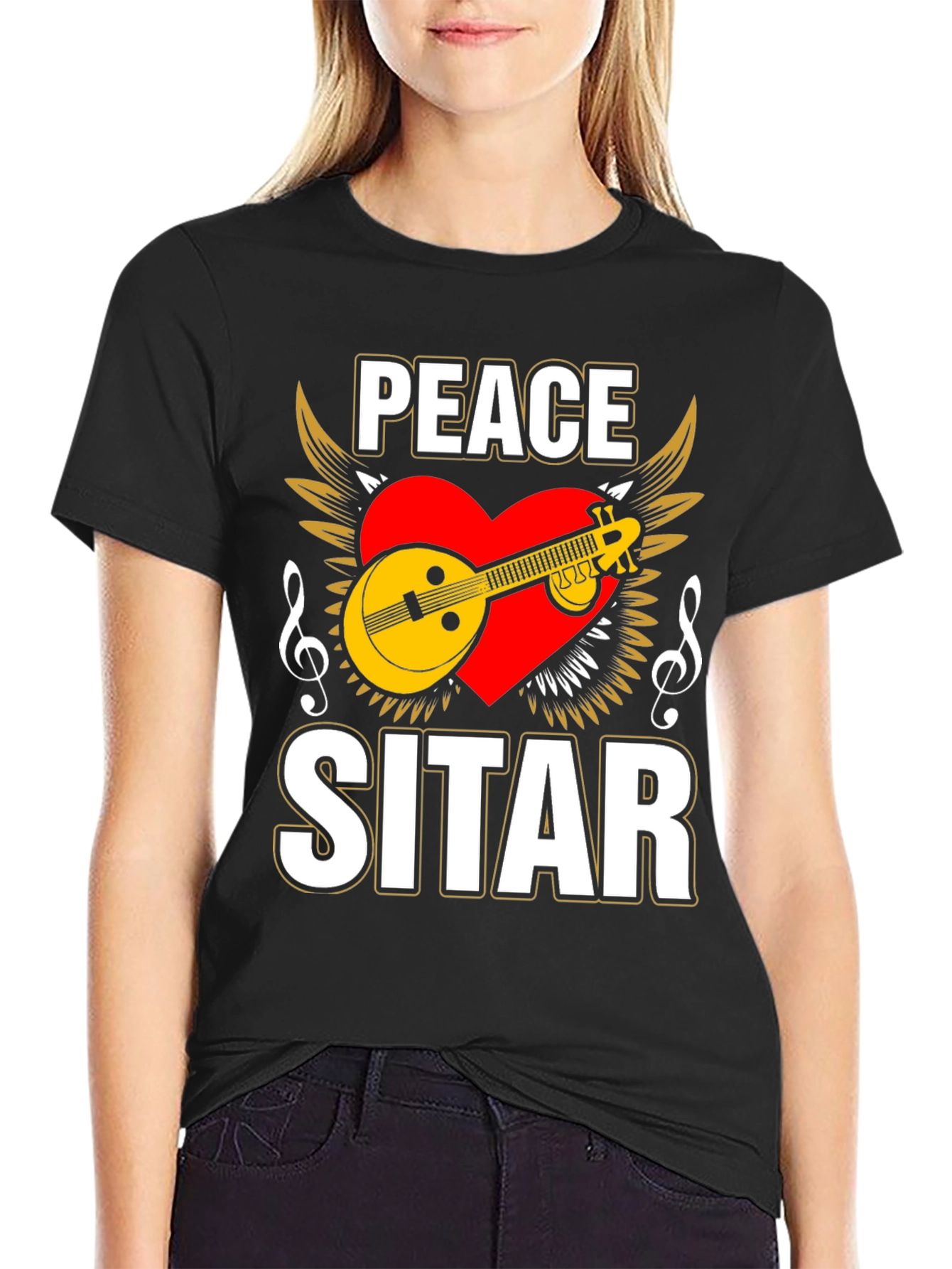 Peace Sitar Graphic Tee - Music Lover T-Shirt