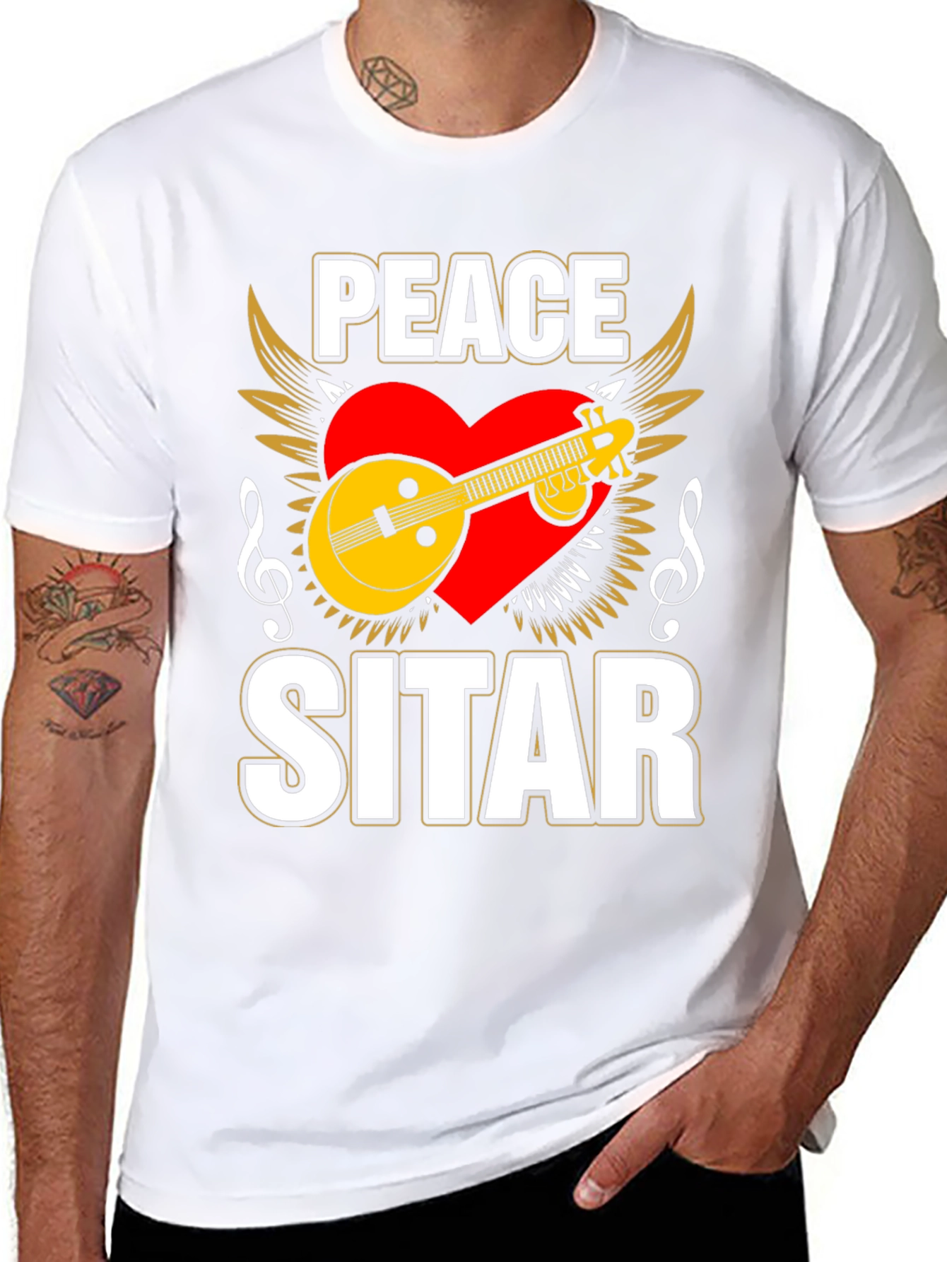 Peace Sitar Graphic Tee - Music Lover T-Shirt