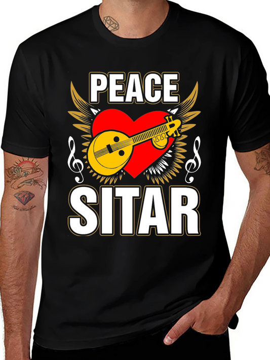 Peace Sitar Graphic Tee - Music Lover T-Shirt