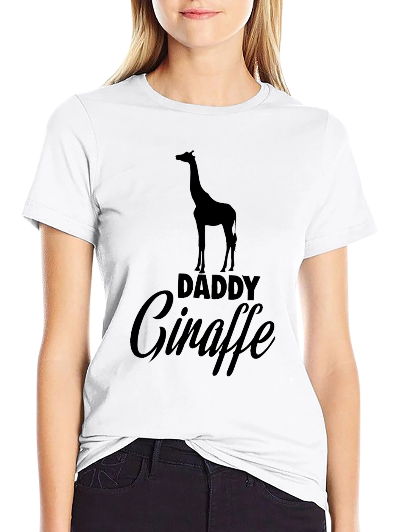 Daddy Giraffe Black Graphic T-Shirt
