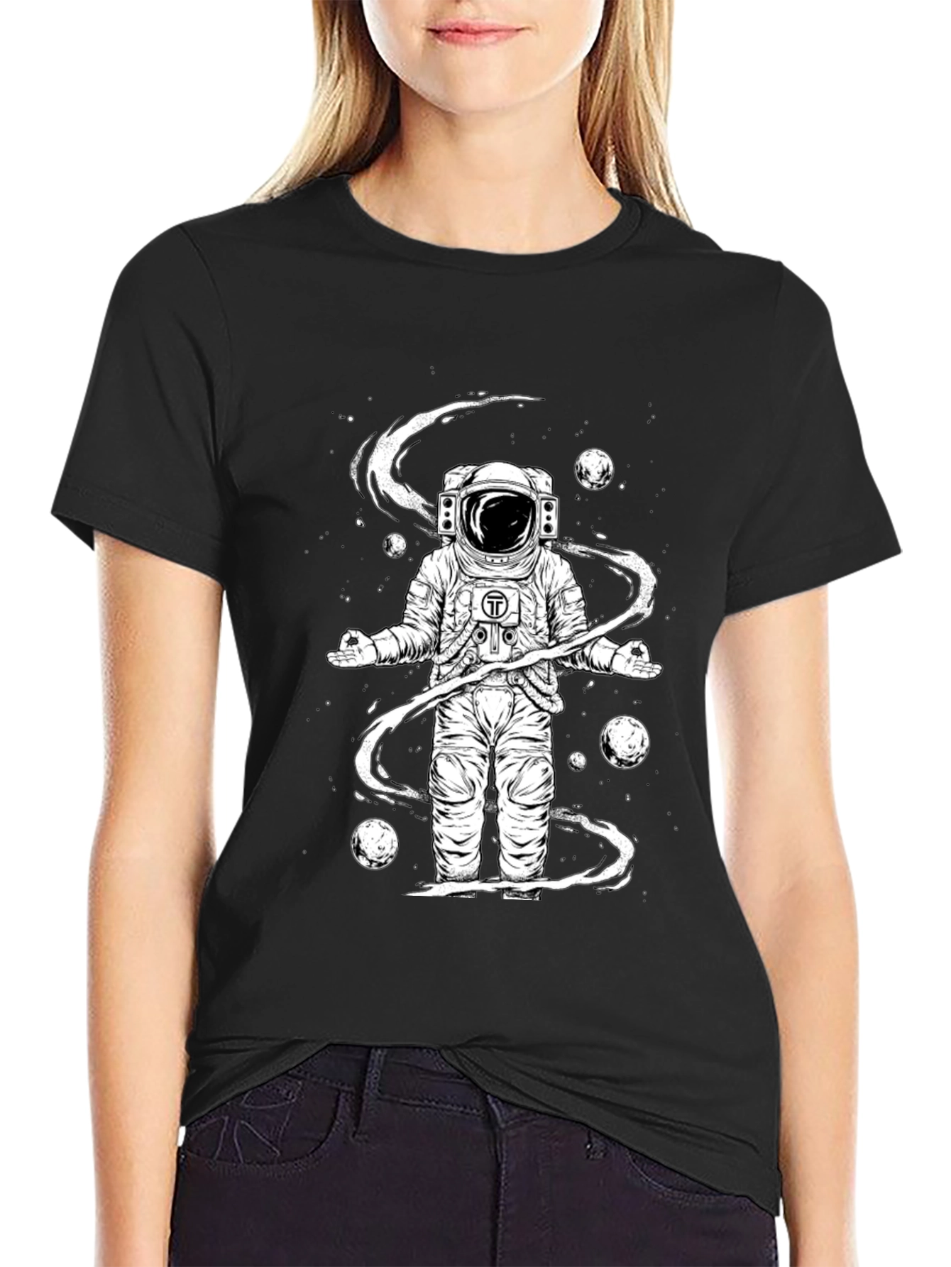 Meditating Astronaut Black Graphic Tee