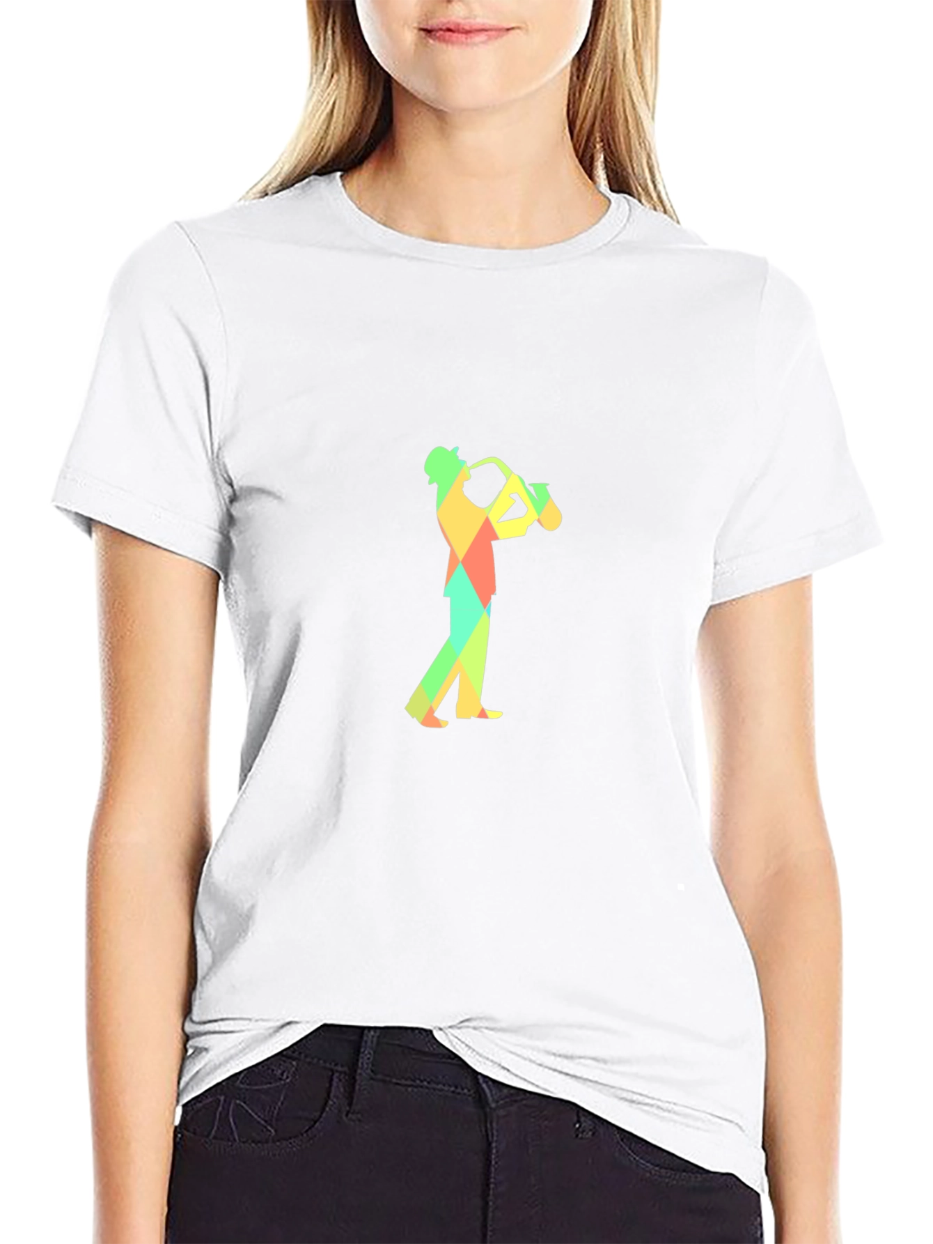 Geometric Saxophone Player Graphic Tee - Black
