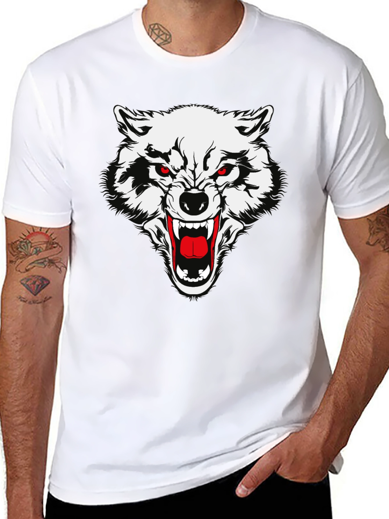 Black T-Shirt with Fierce Wolf Graphic
