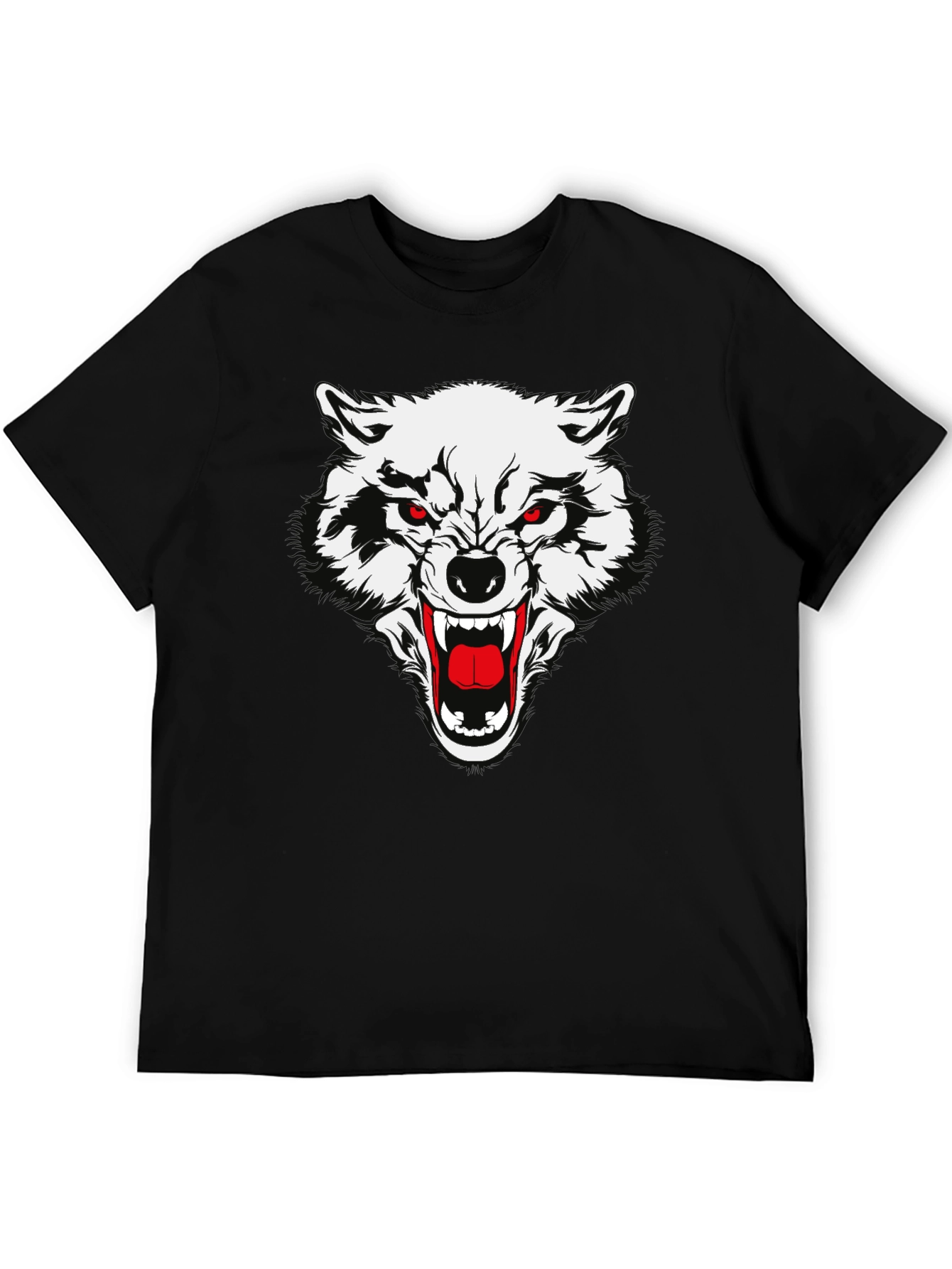 Black T-Shirt with Fierce Wolf Graphic