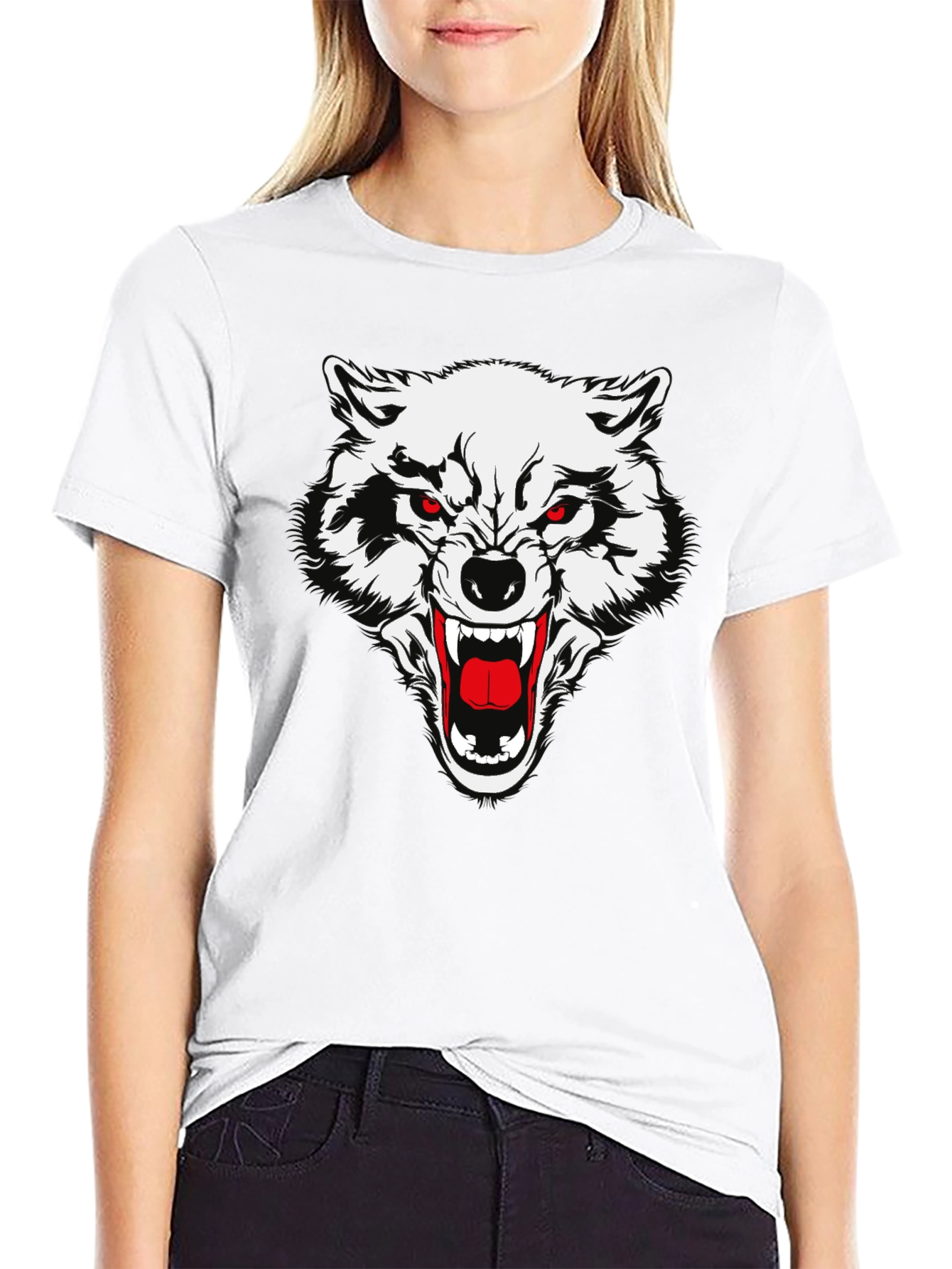 Black T-Shirt with Fierce Wolf Graphic