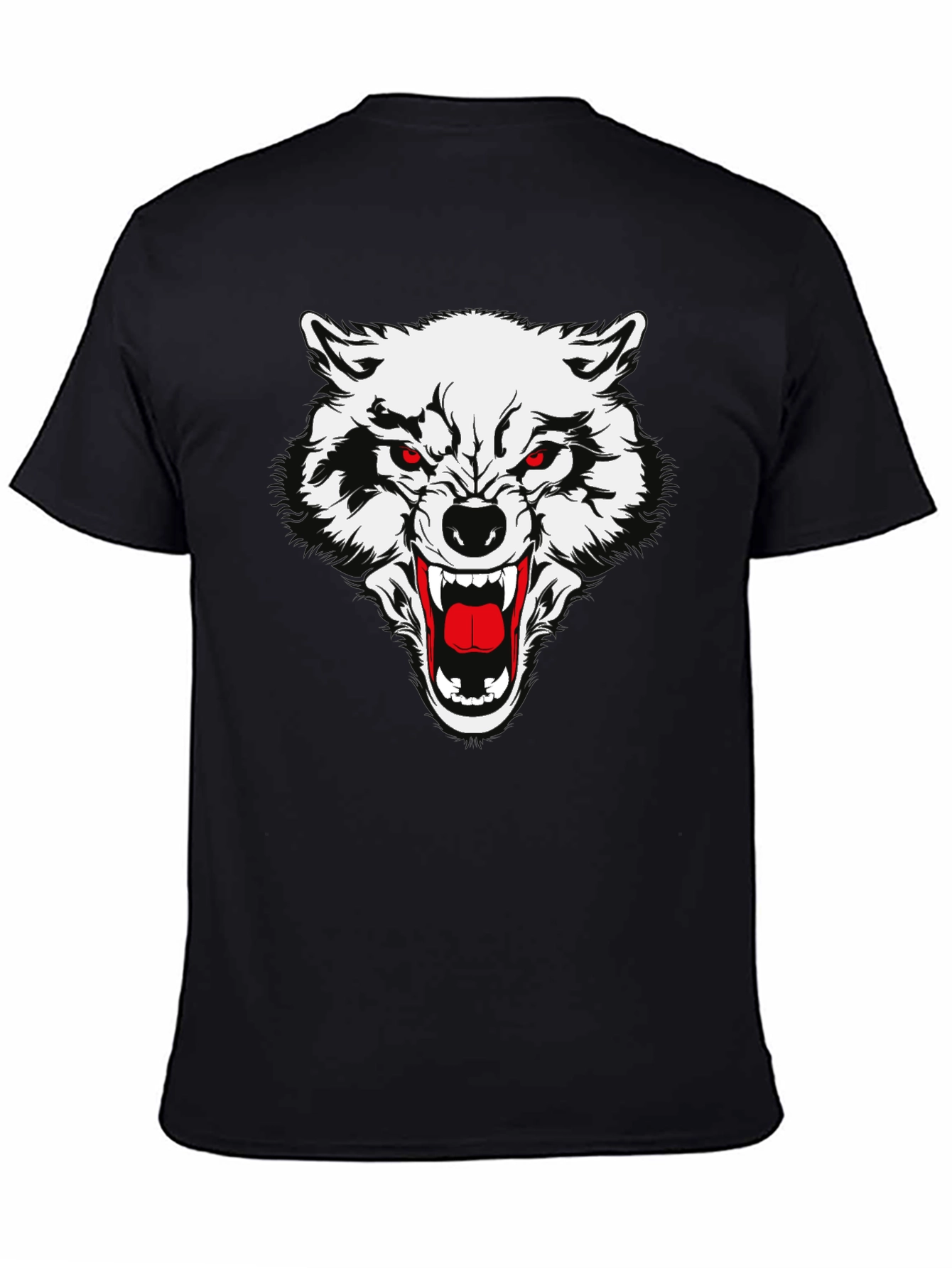 Black T-Shirt with Fierce Wolf Graphic