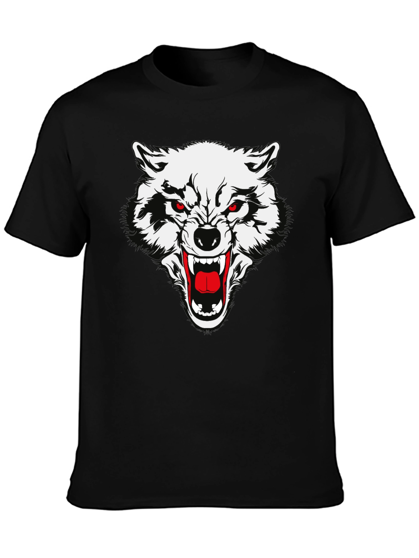 Black T-Shirt with Fierce Wolf Graphic