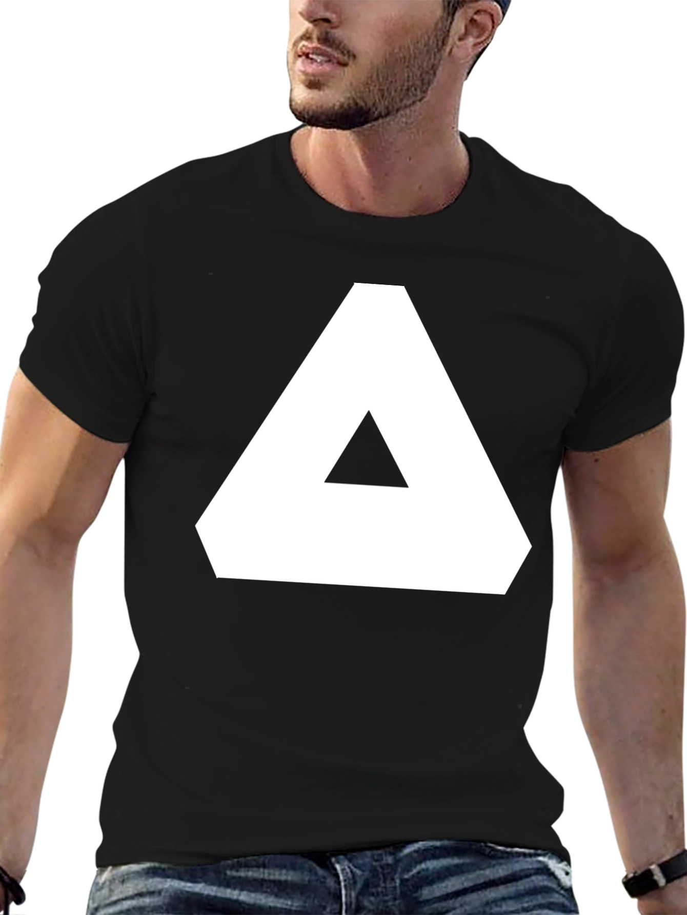 Geometric Graphic Tee - Black Cotton T-Shirt