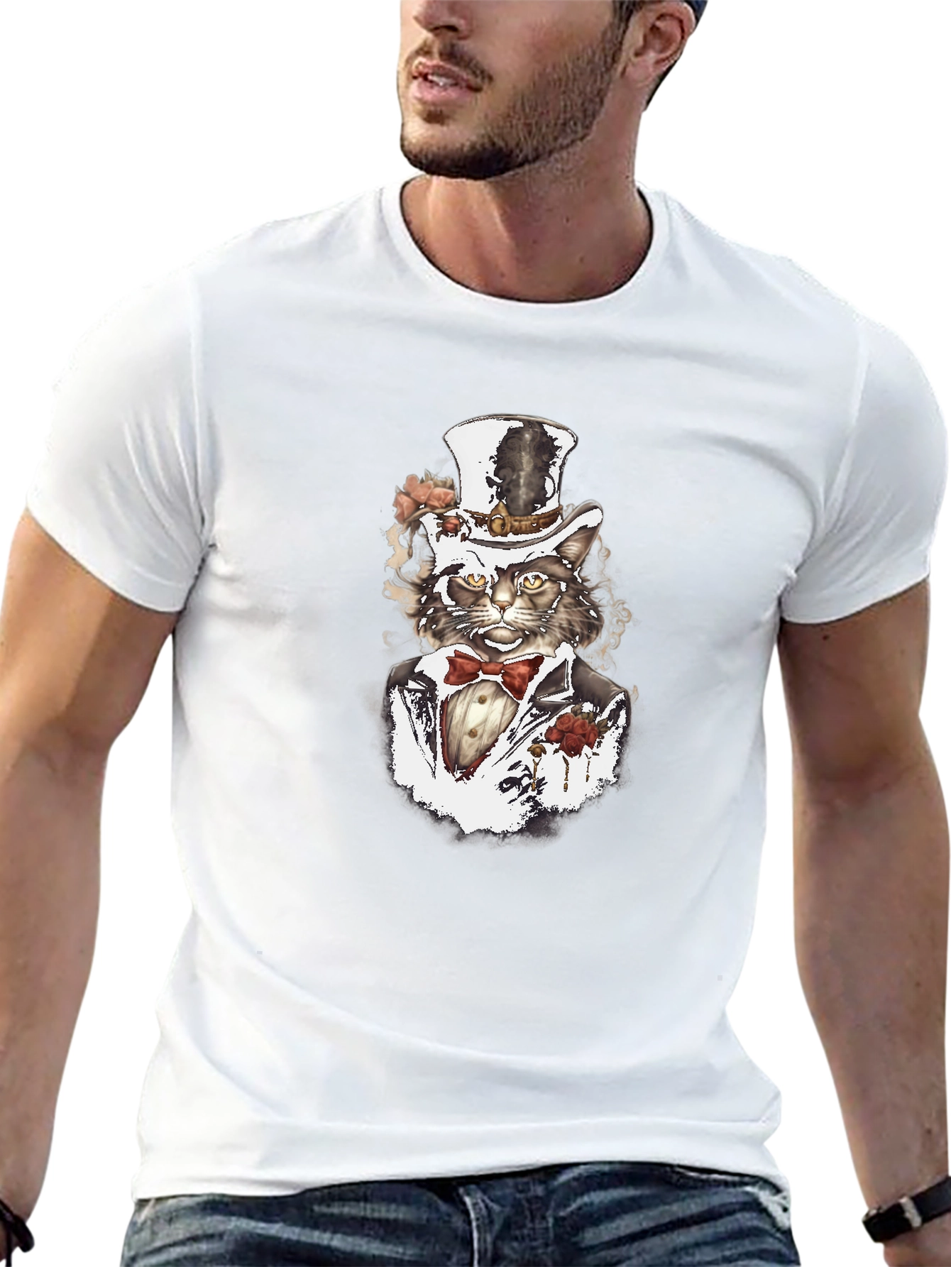Gentleman Cat T-Shirt - Stylish Feline Design