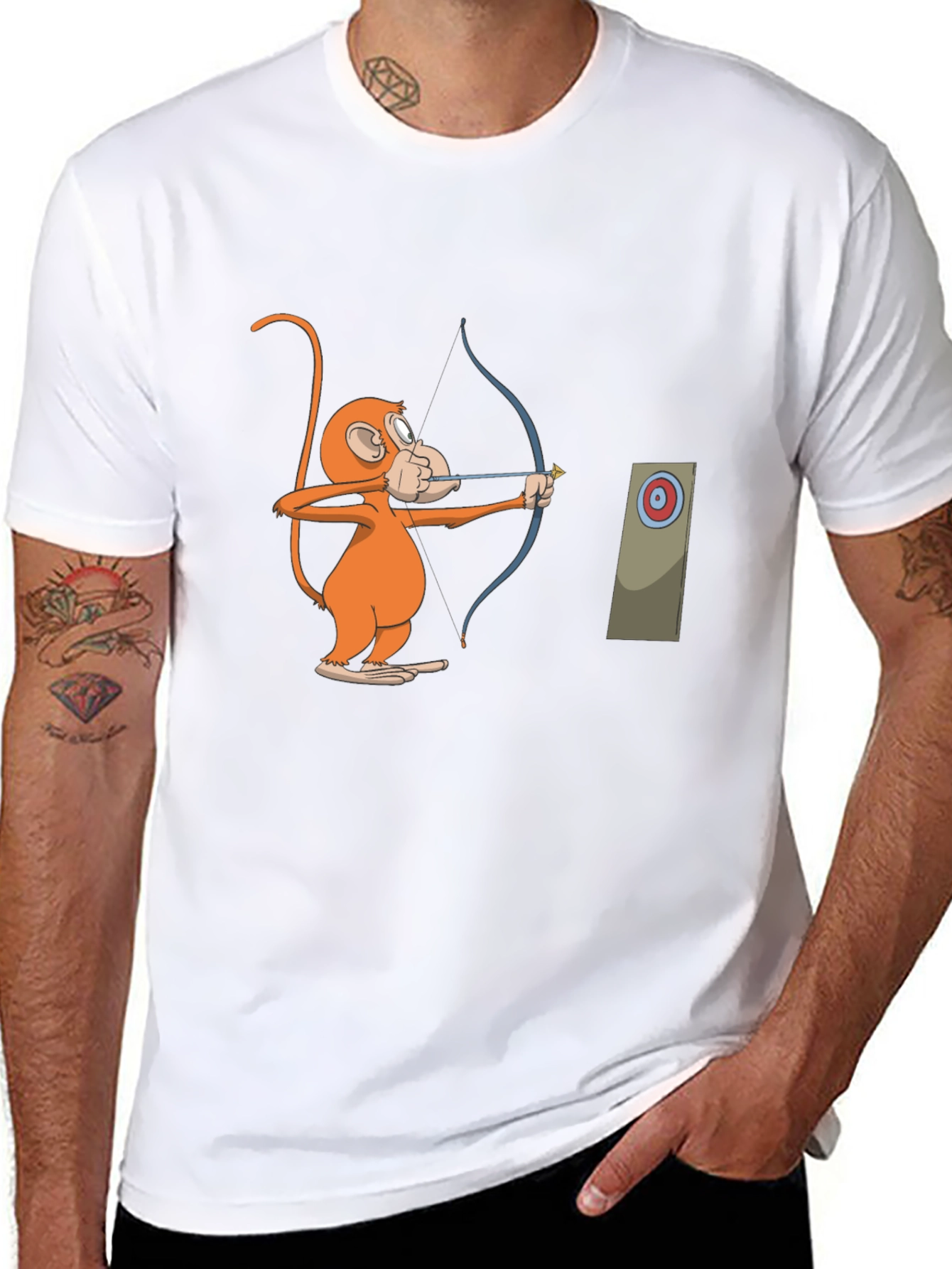 Monkey Archer Graphic Tee - Black Cotton T-Shirt