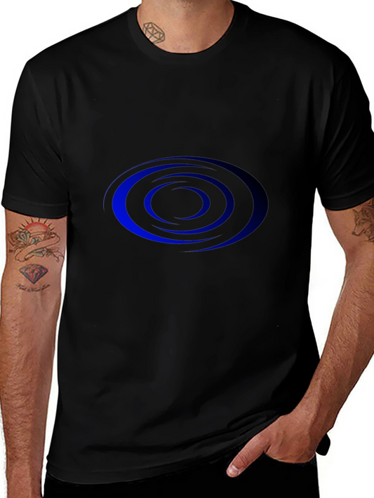 Mens Black T-shirt with Blue Spiral Design