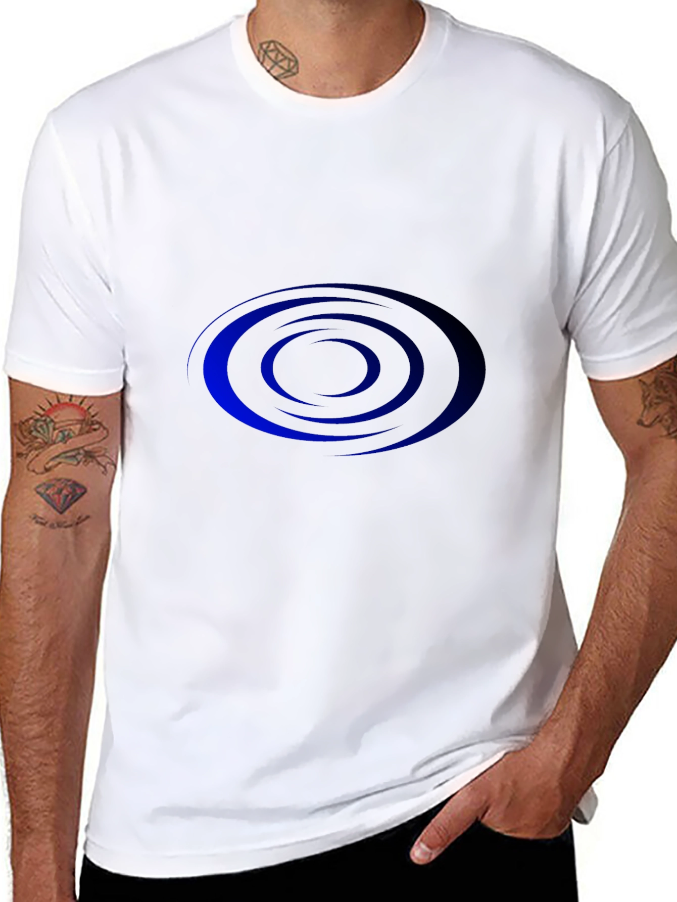 Mens Black T-shirt with Blue Spiral Design