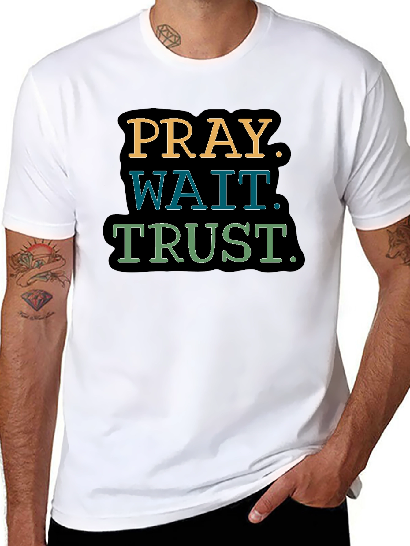 Pray Wait Trust T-Shirt - Inspirational Graphic Tee