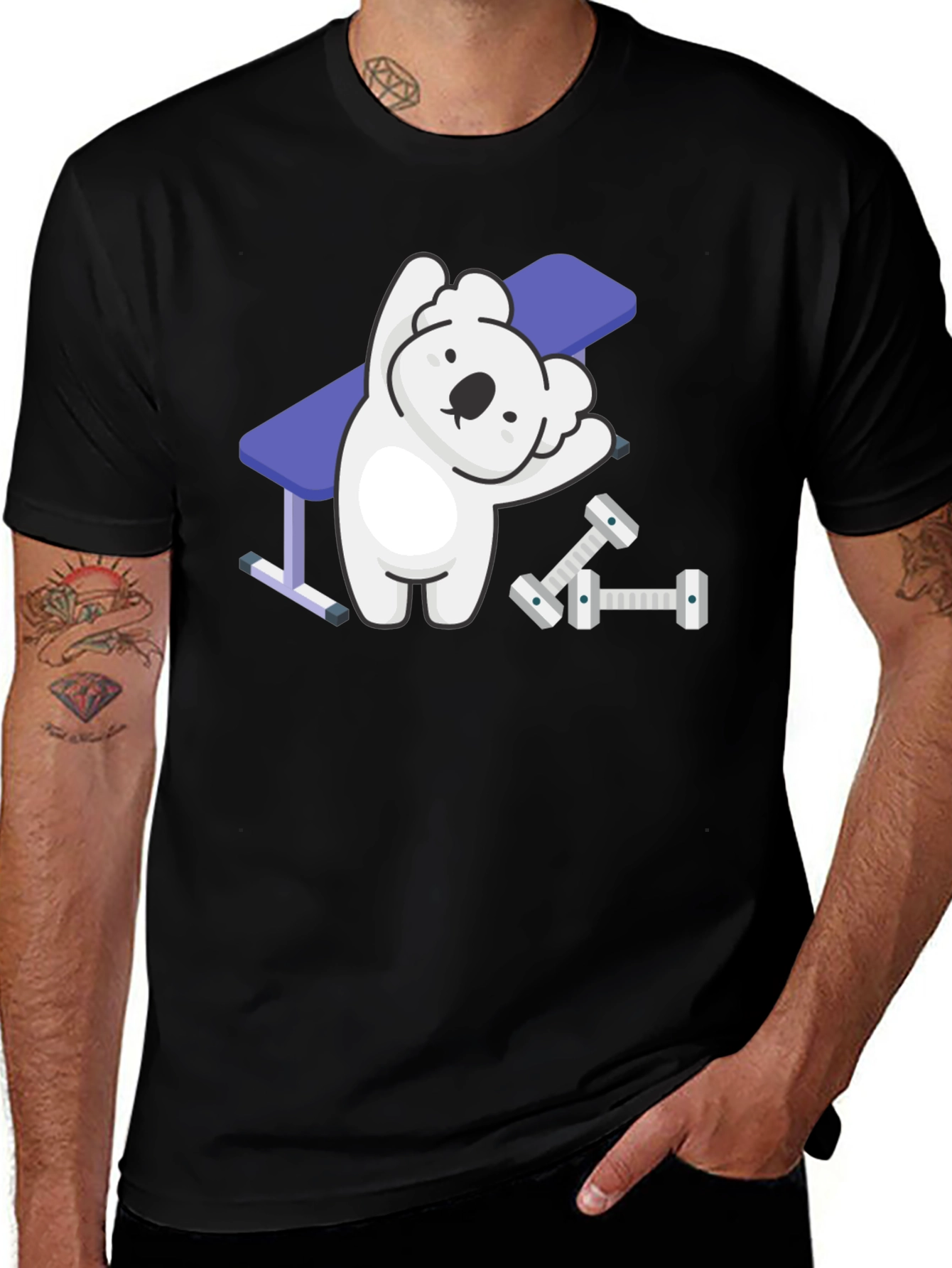 Koala Gym T-Shirt - Black Cartoon Design