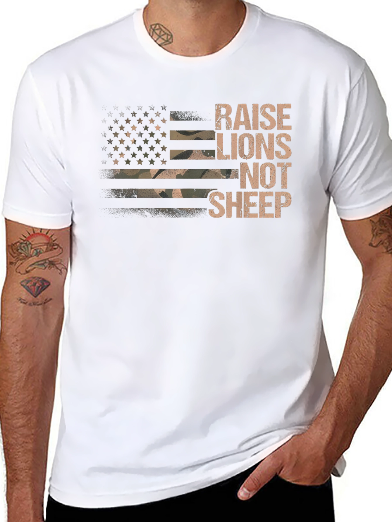 Raise Lions Not Sheep Graphic T-Shirt - Patriotic