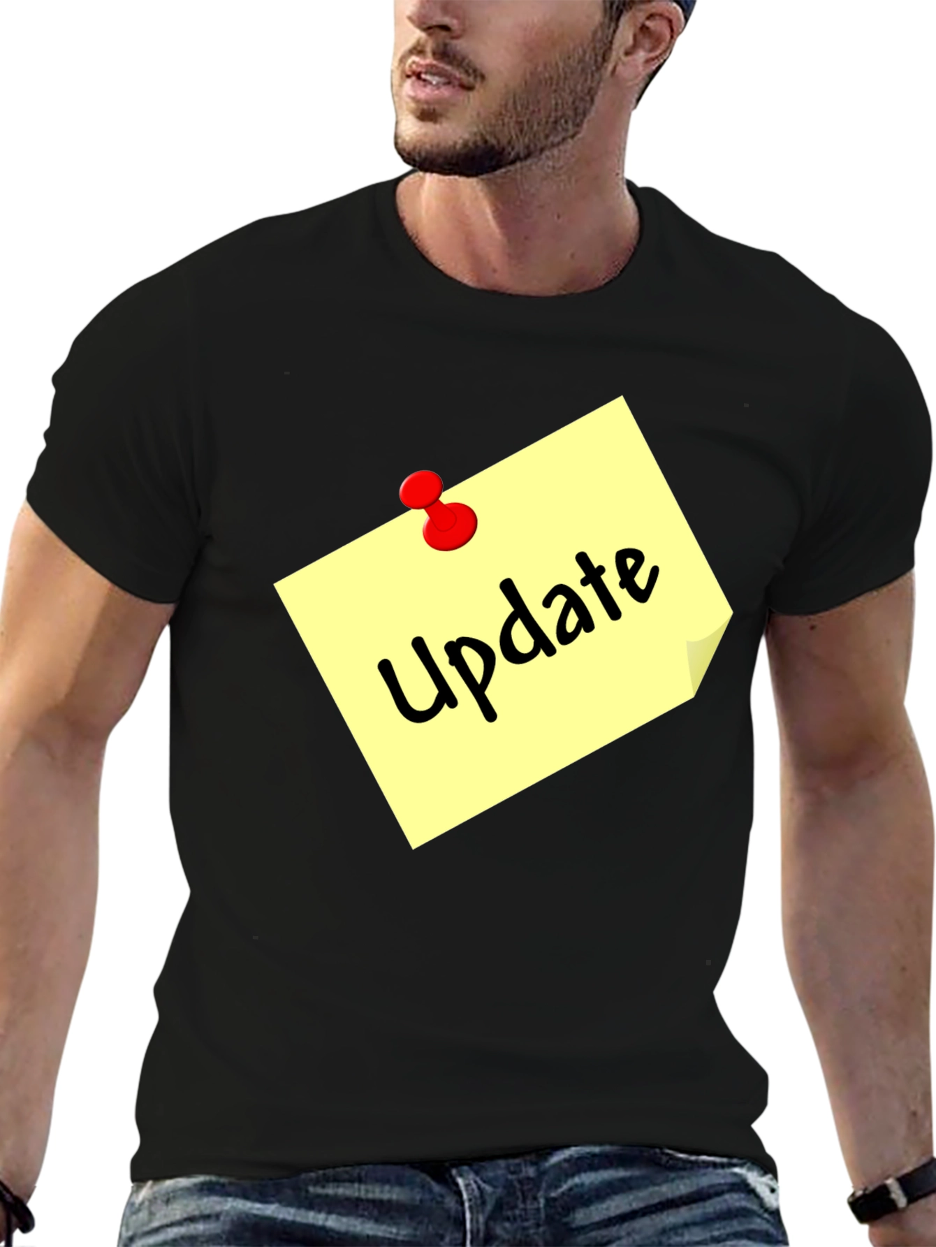 Update Note Mens Black T-Shirt - Reminder Style