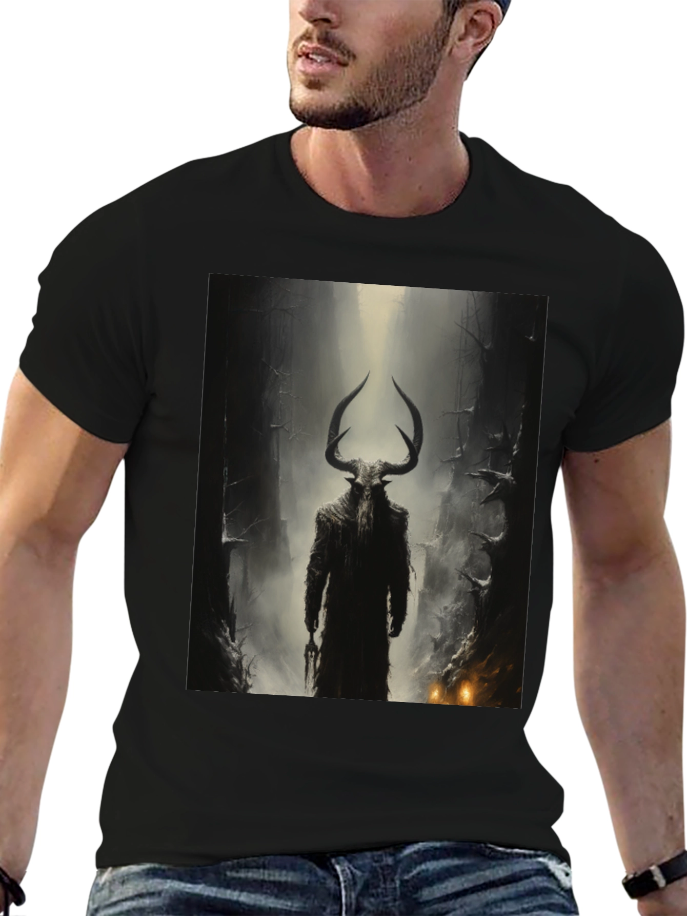Mystic Horned Figure Graphic Tee - Black