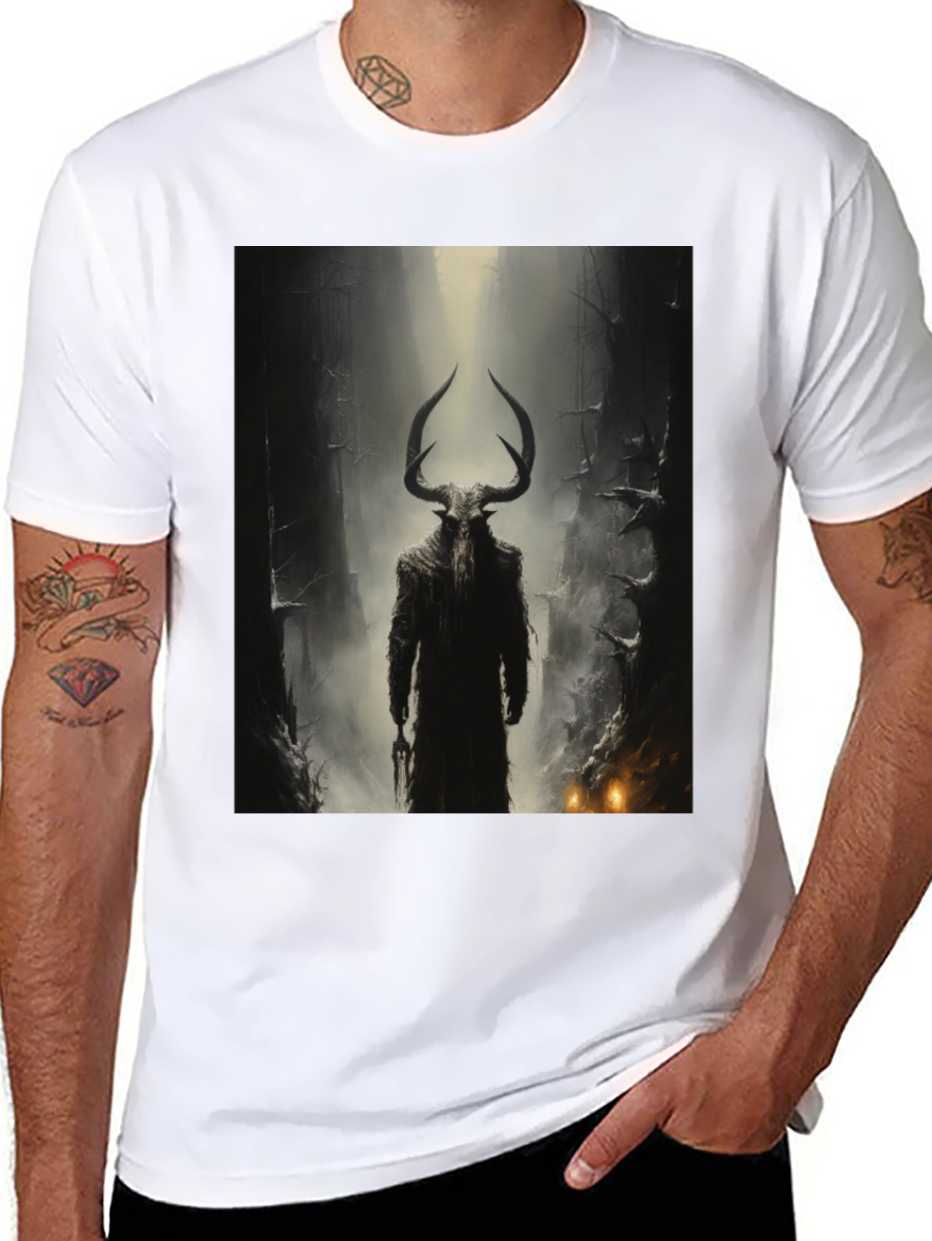 Mystic Horned Figure Graphic Tee - Black