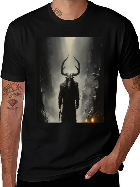 Mystic Horned Figure Graphic Tee - Black