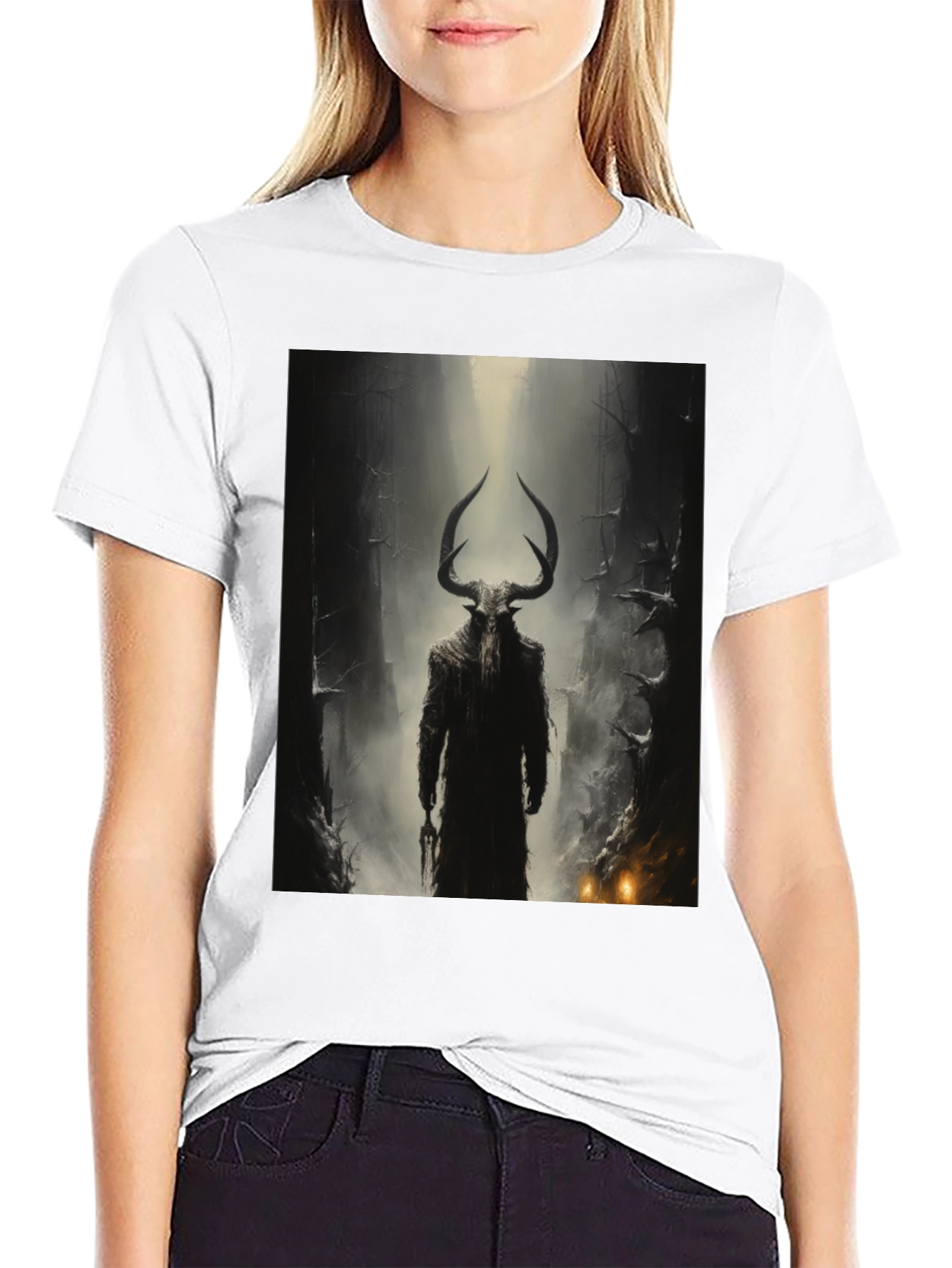 Mystic Horned Figure Graphic Tee - Black