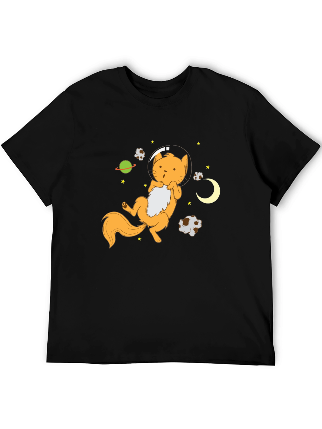 Astronaut Cat Graphic Tee - Black Cotton Blend T-Shirt