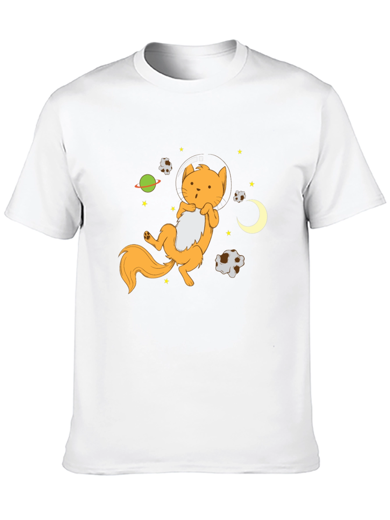 Astronaut Cat Graphic Tee - Black Cotton Blend T-Shirt