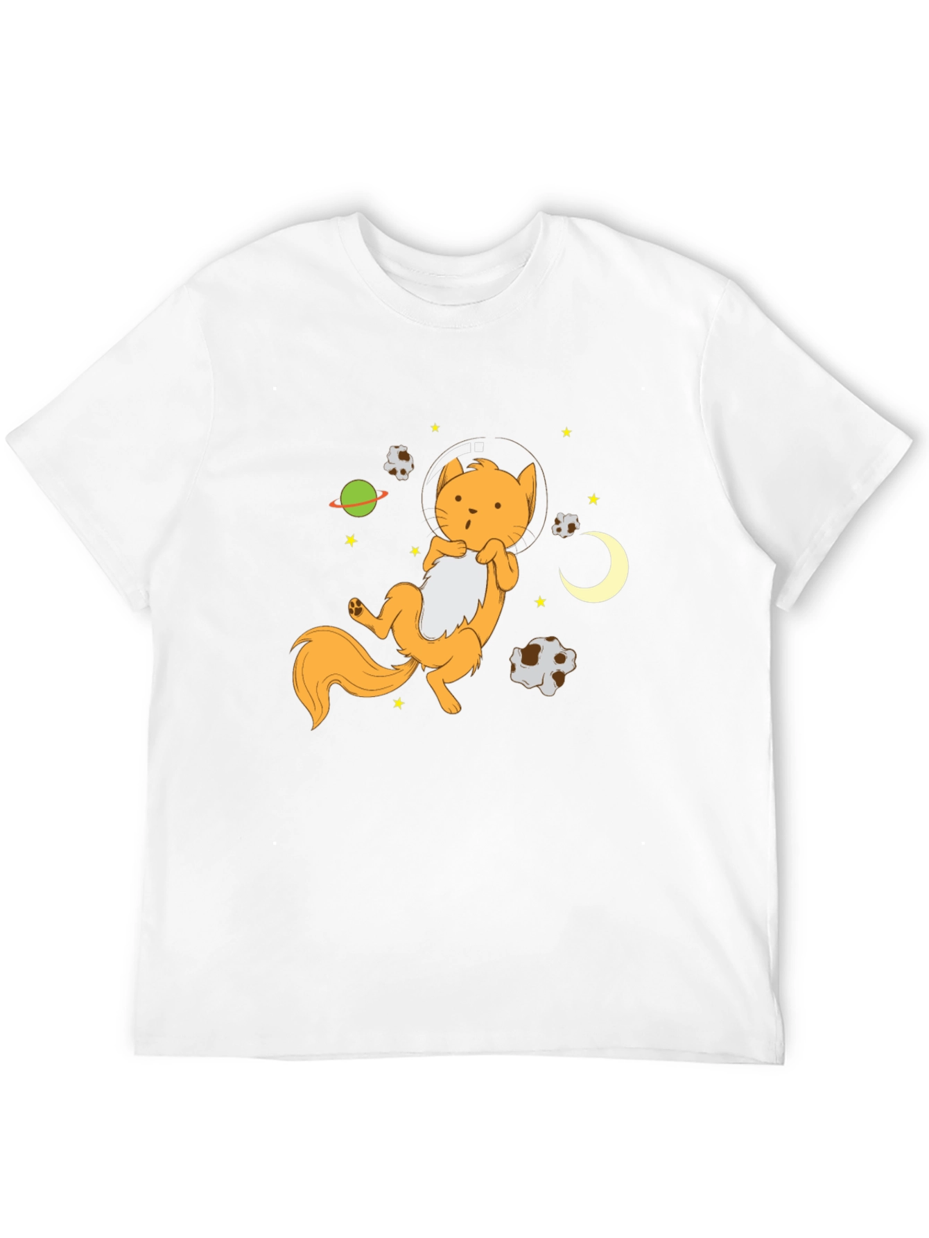 Astronaut Cat Graphic Tee - Black Cotton Blend T-Shirt