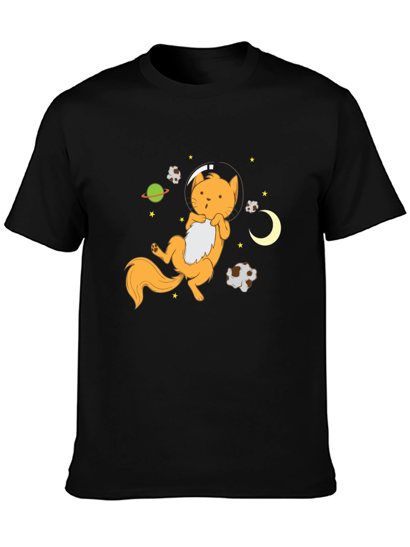 Astronaut Cat Graphic Tee - Black Cotton Blend T-Shirt