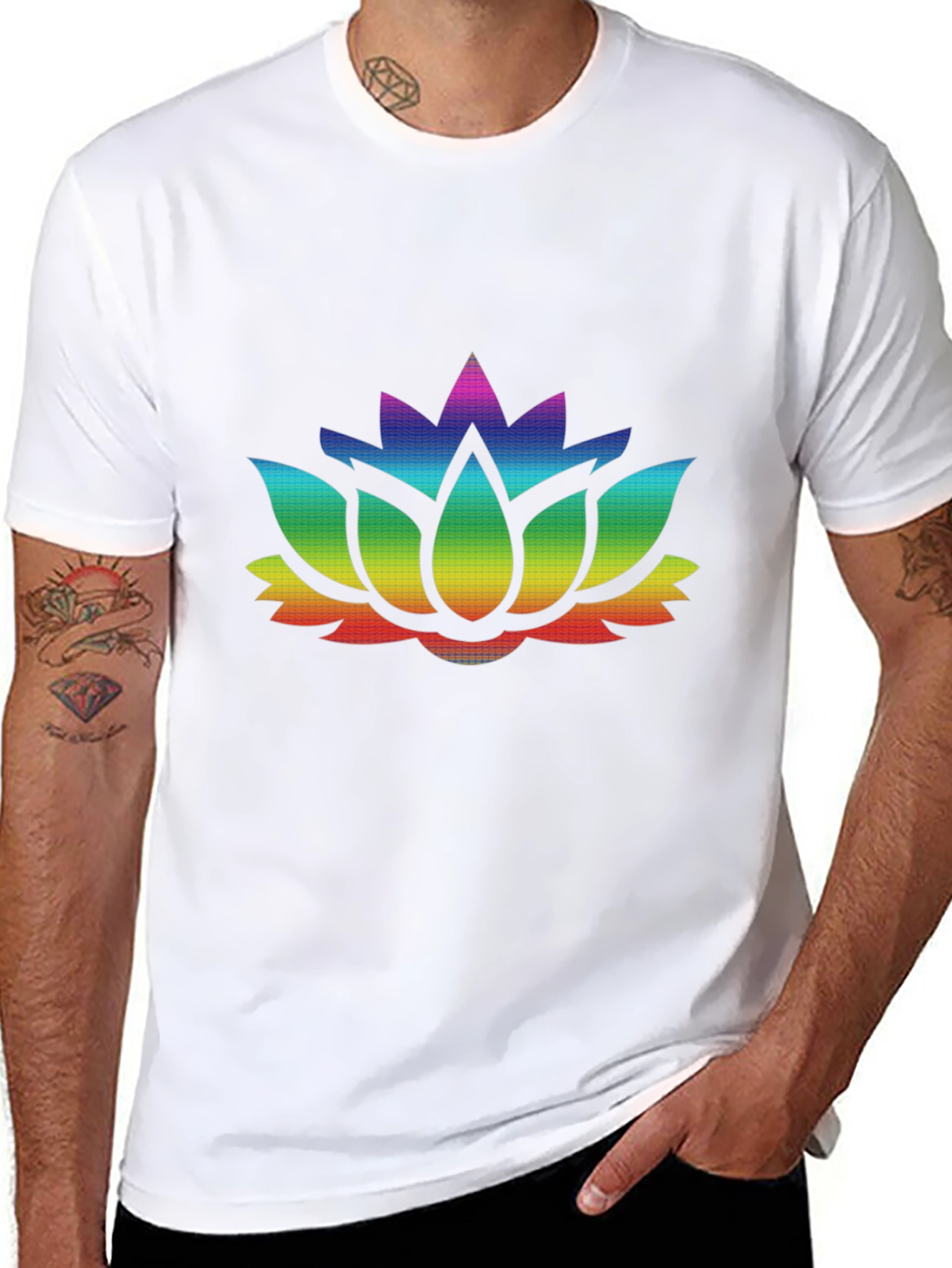 Rainbow Lotus Flower Graphic Black T-Shirt
