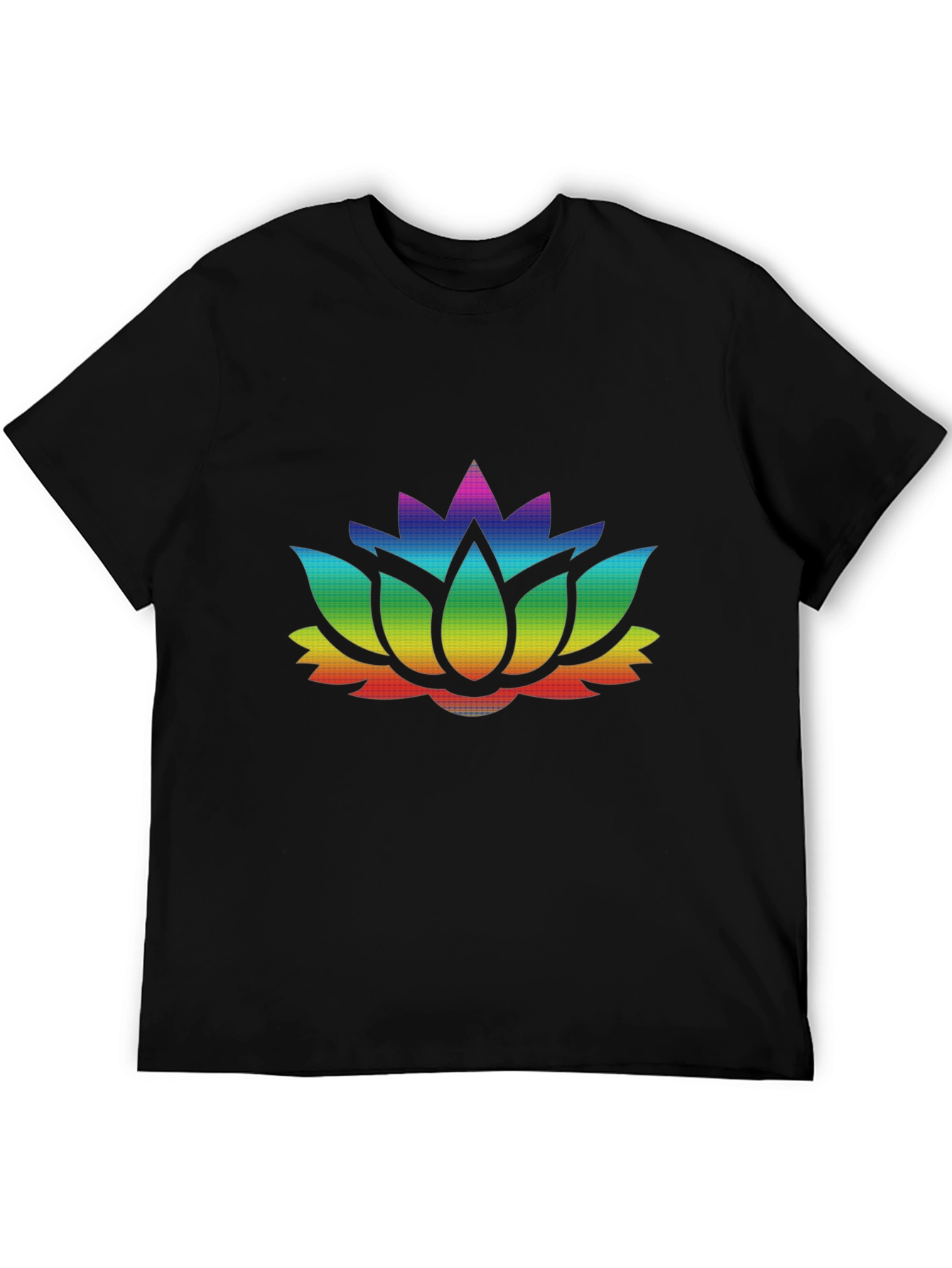 Rainbow Lotus Flower Graphic Black T-Shirt