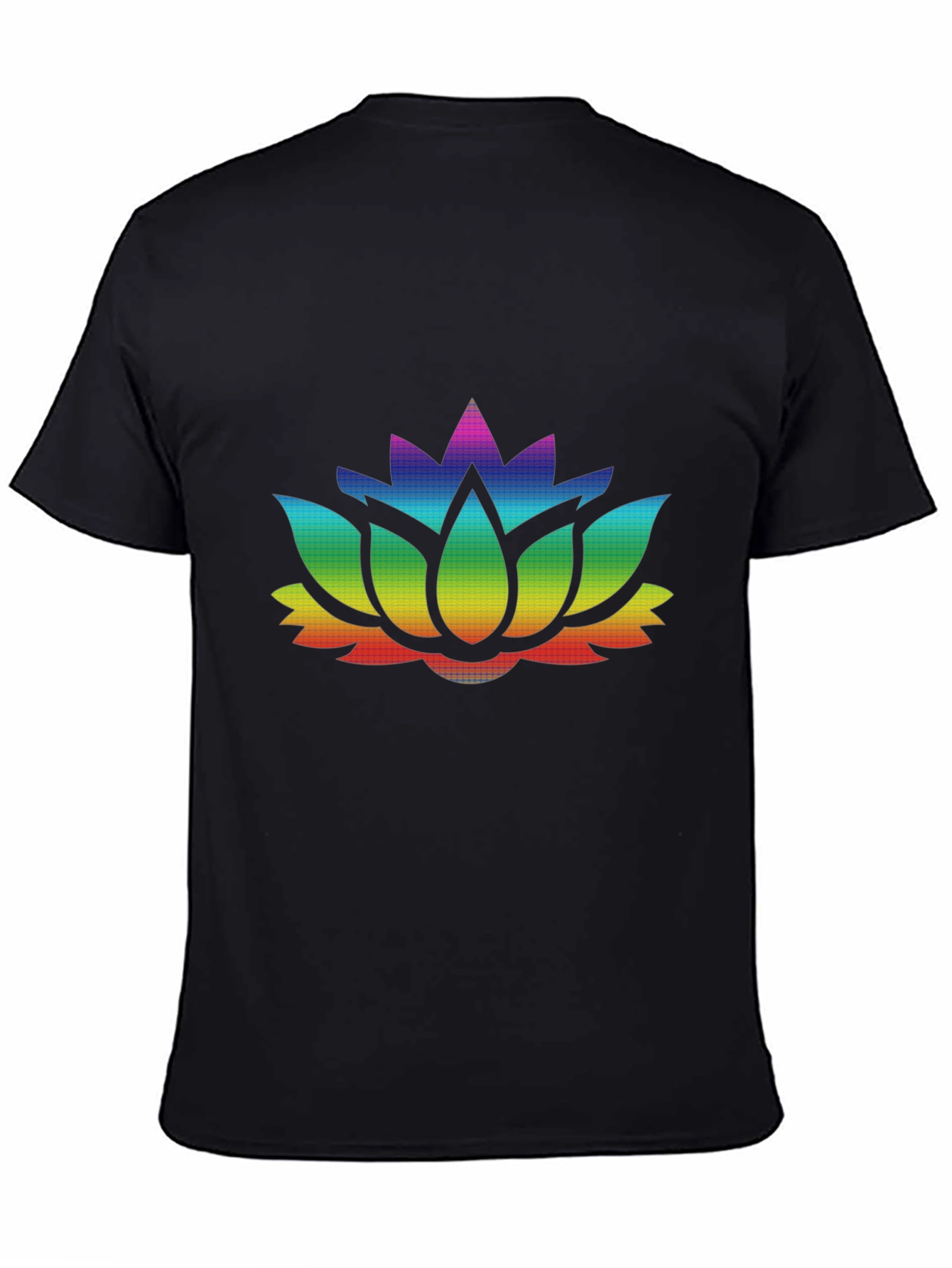 Rainbow Lotus Flower Graphic Black T-Shirt