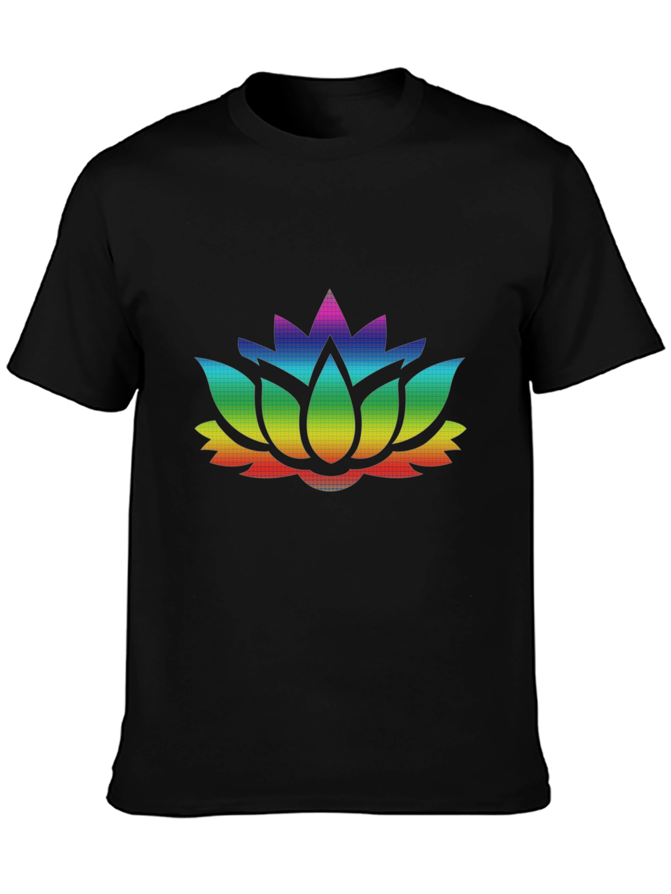 Rainbow Lotus Flower Graphic Black T-Shirt