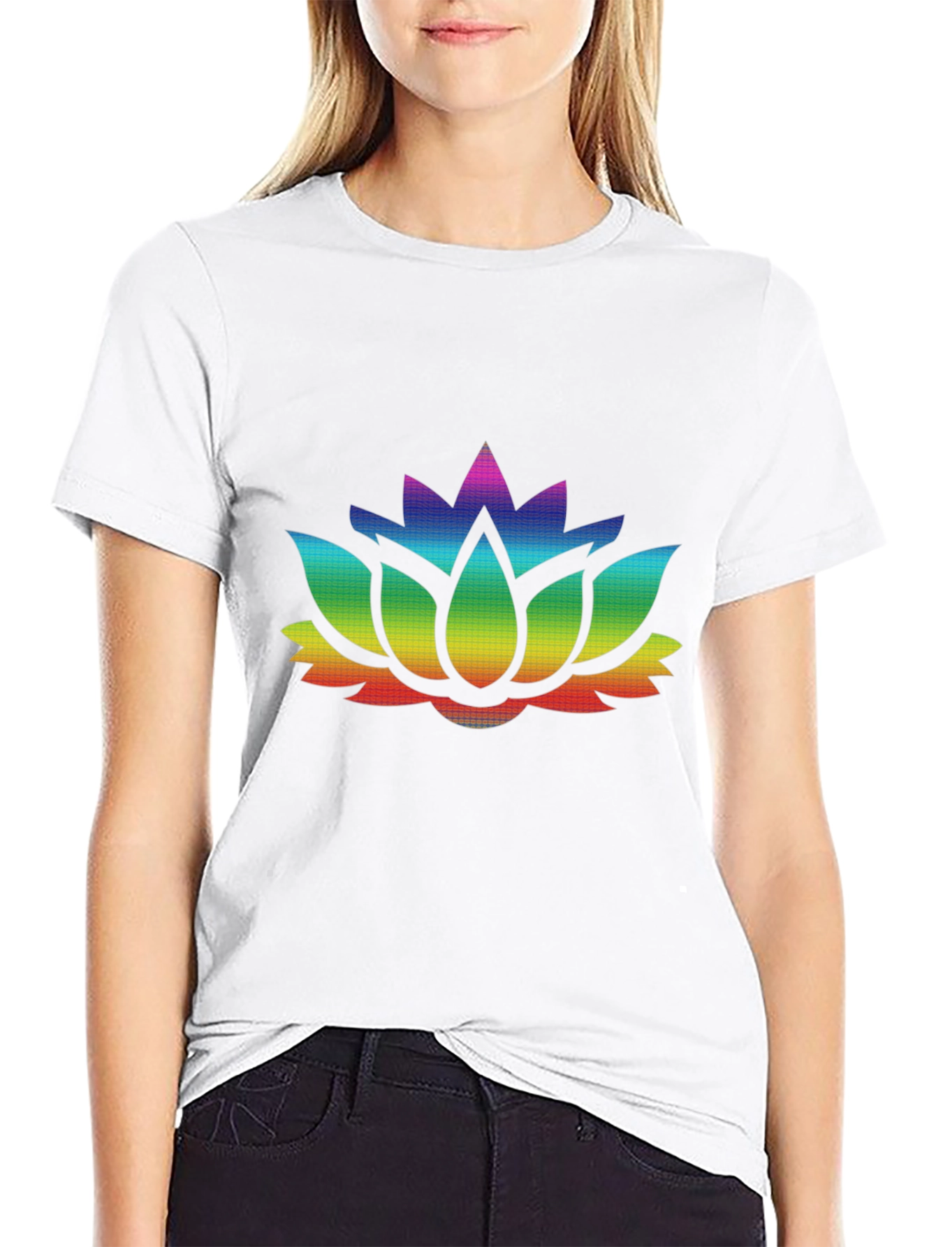 Rainbow Lotus Flower Graphic Black T-Shirt