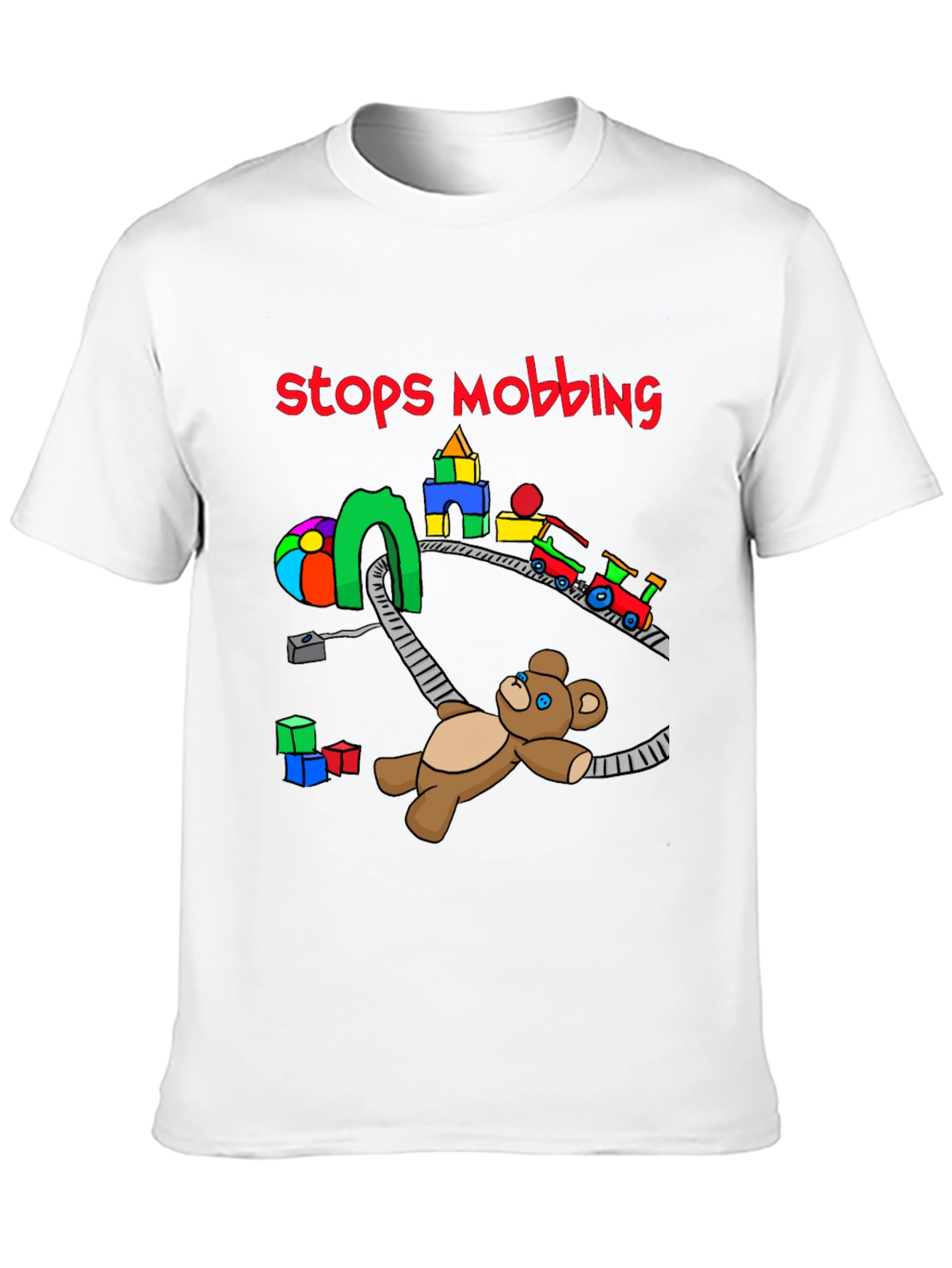 Stops Mobbing T-Shirt - Train and Teddy Bear Design