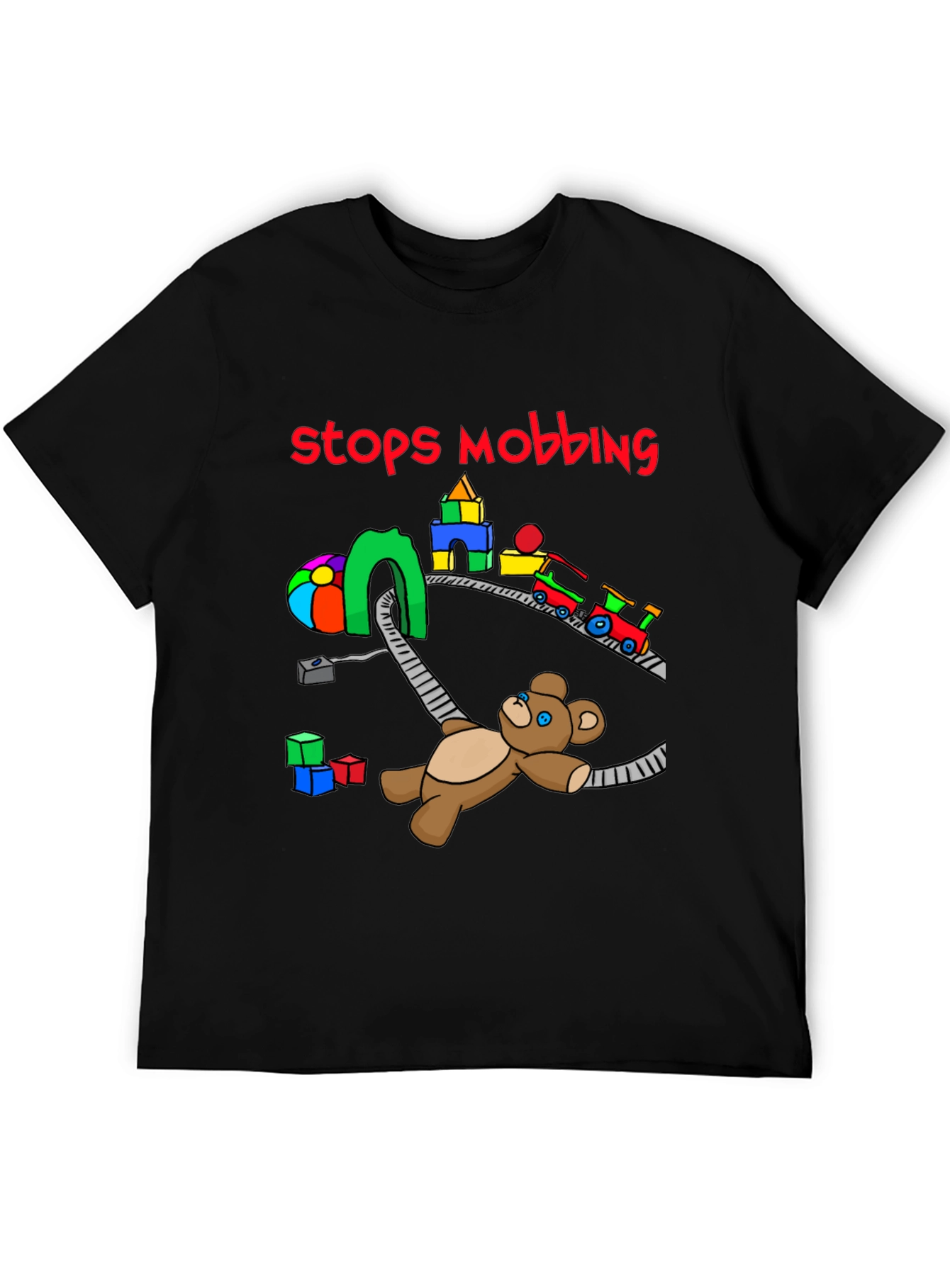 Stops Mobbing T-Shirt - Train and Teddy Bear Design
