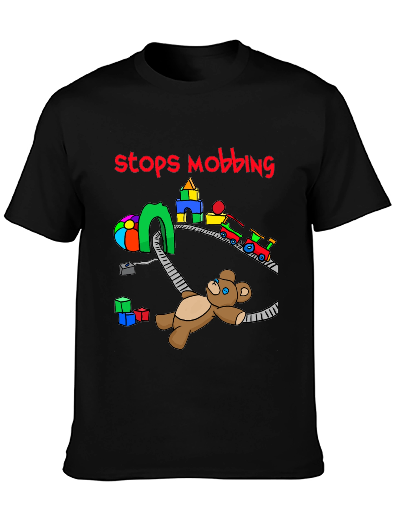 Stops Mobbing T-Shirt - Train and Teddy Bear Design