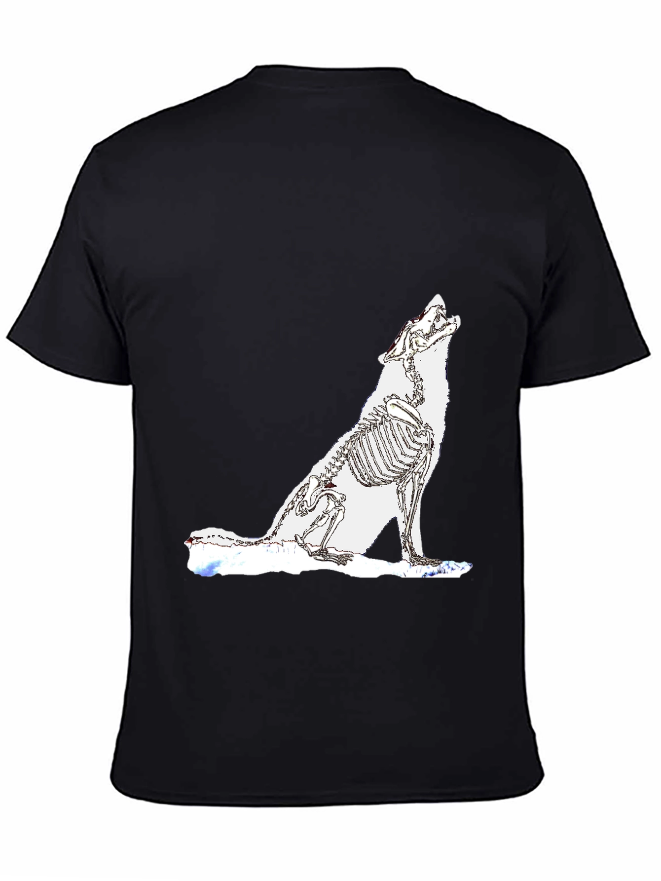 Black T-Shirt with Wolf Skeleton Design